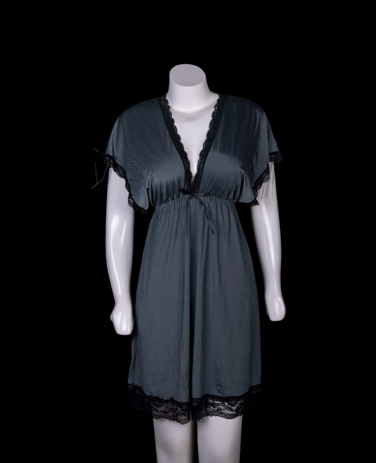 Grey V-Neck Silk Nightdress