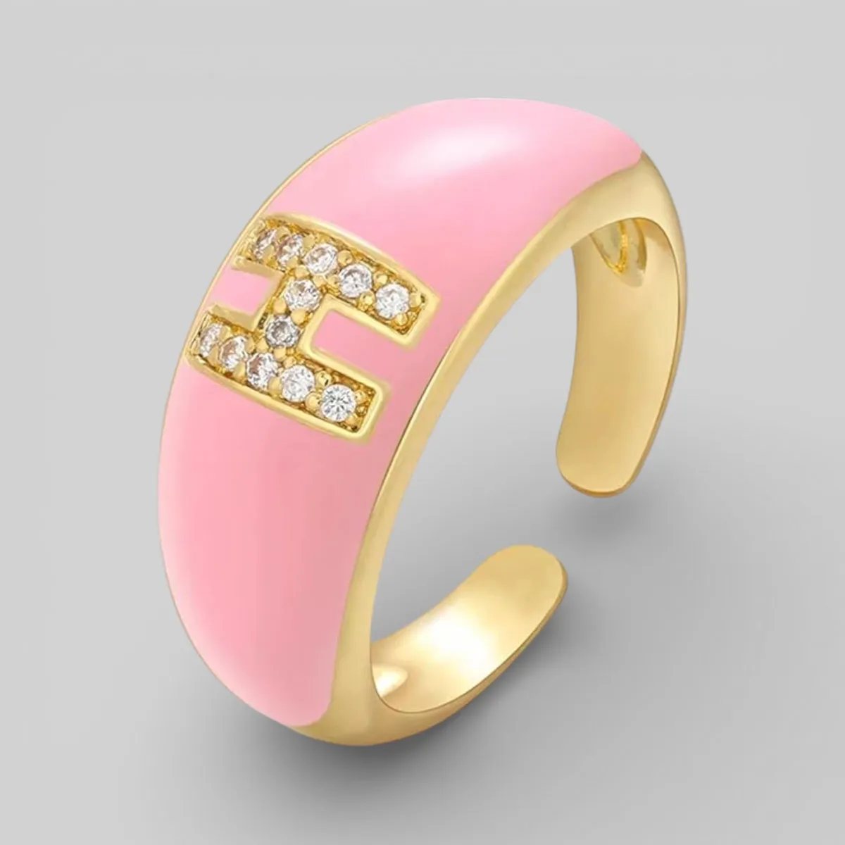Pink Chunky Letter Open Rings For Women