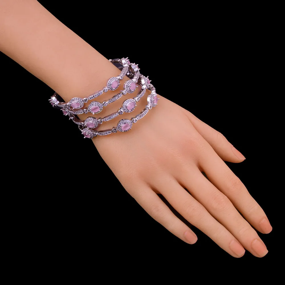 Silver Plated Pink Stones Bangles 1002