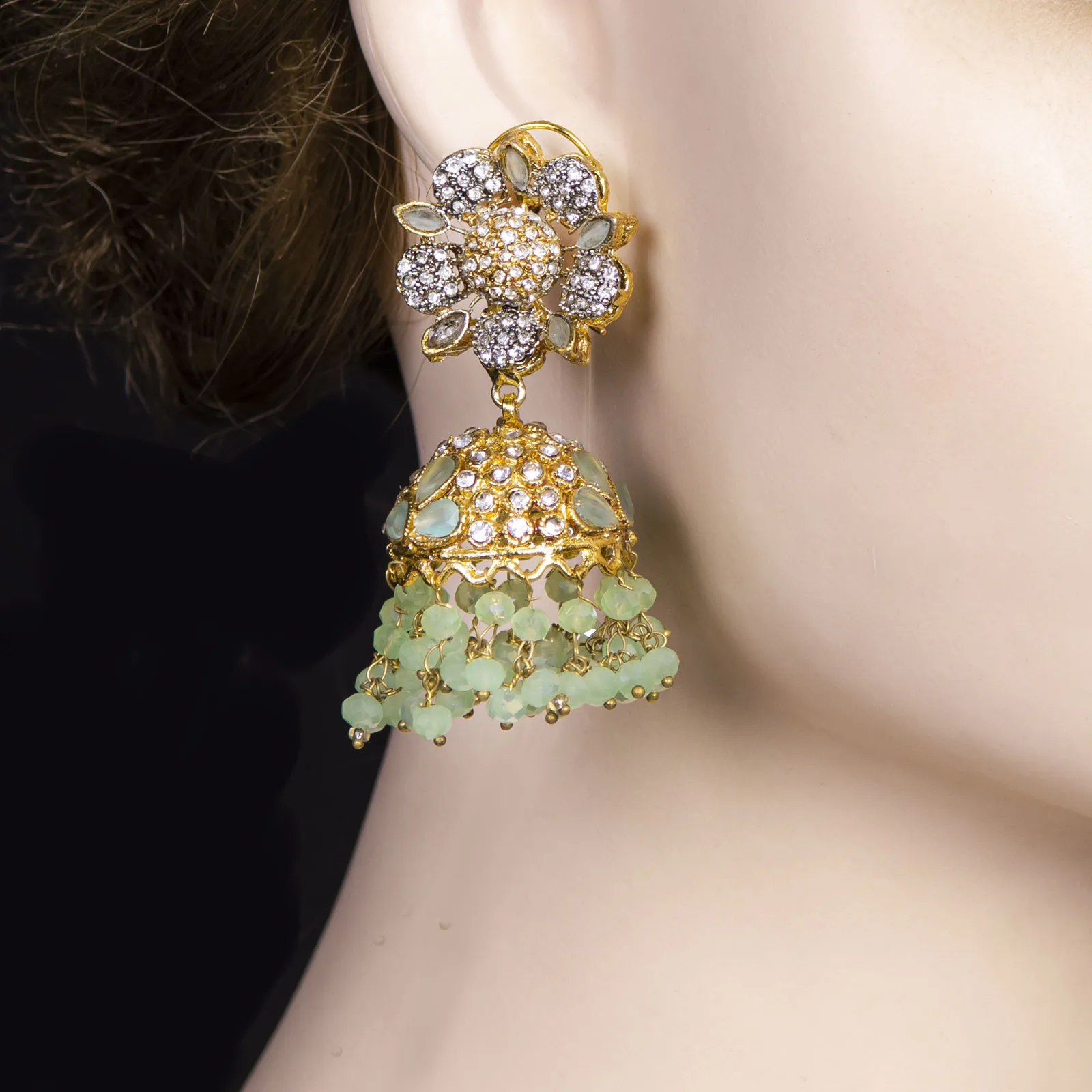 Bridal Crystal Bead Jhumka Earrings