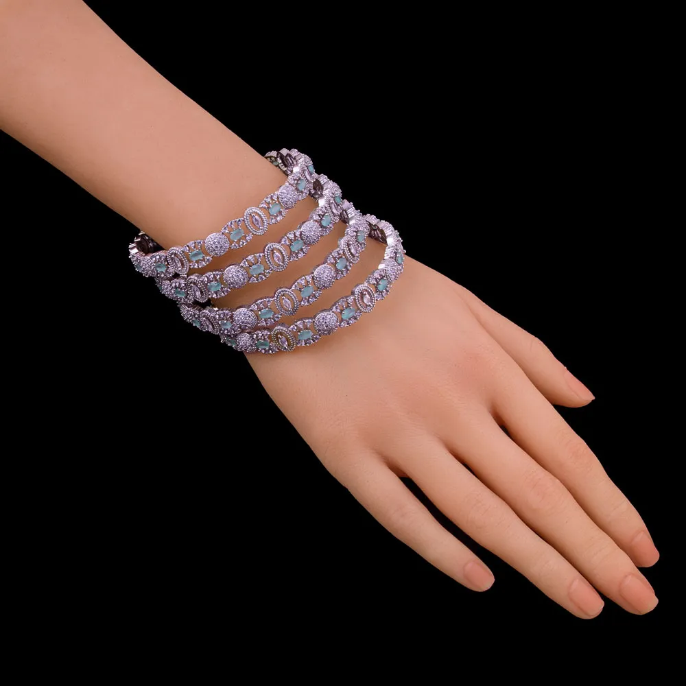 American Diamond Bangles With Mint Green Stones