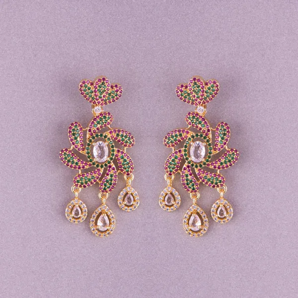 Pink & Green Floral Drop Earrings