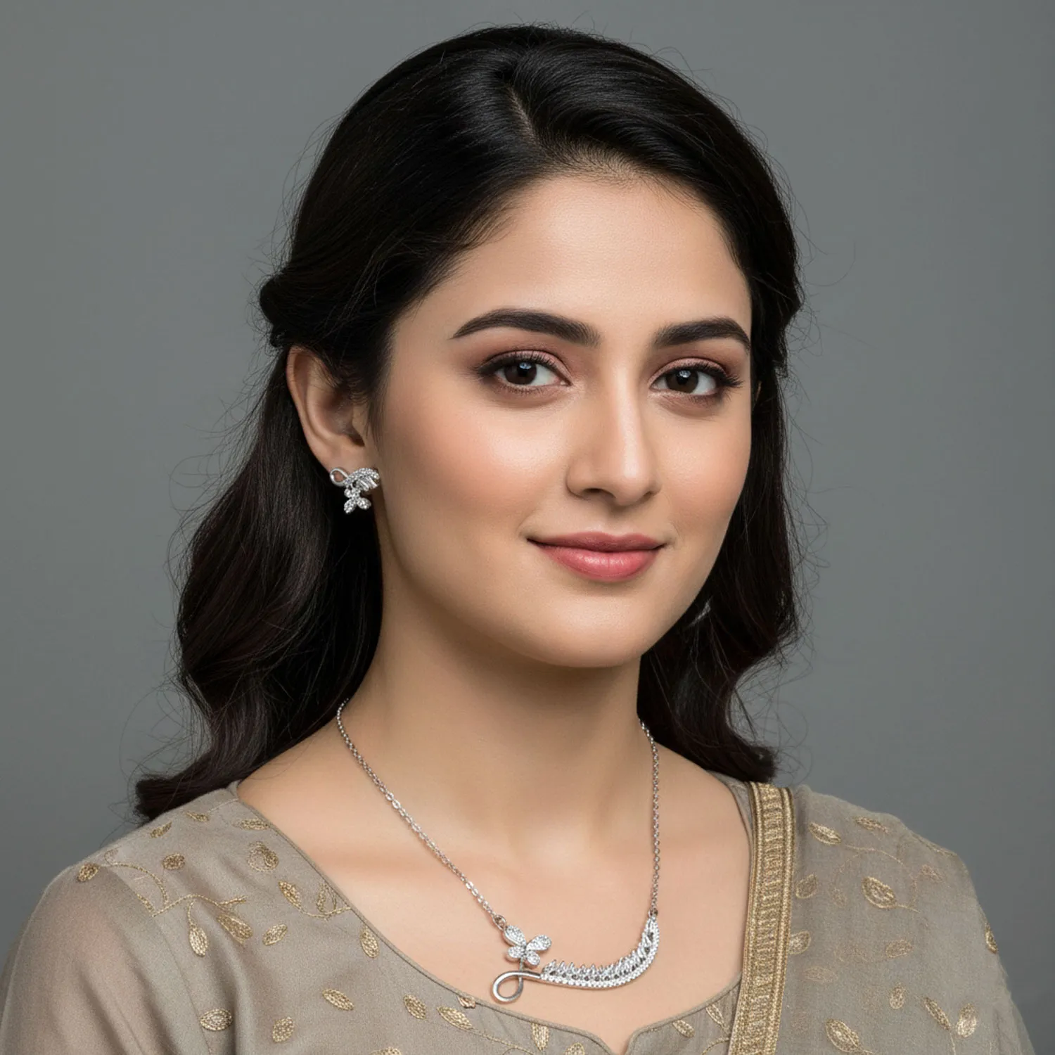 Floral Motif Necklace & Earring Jewelry set