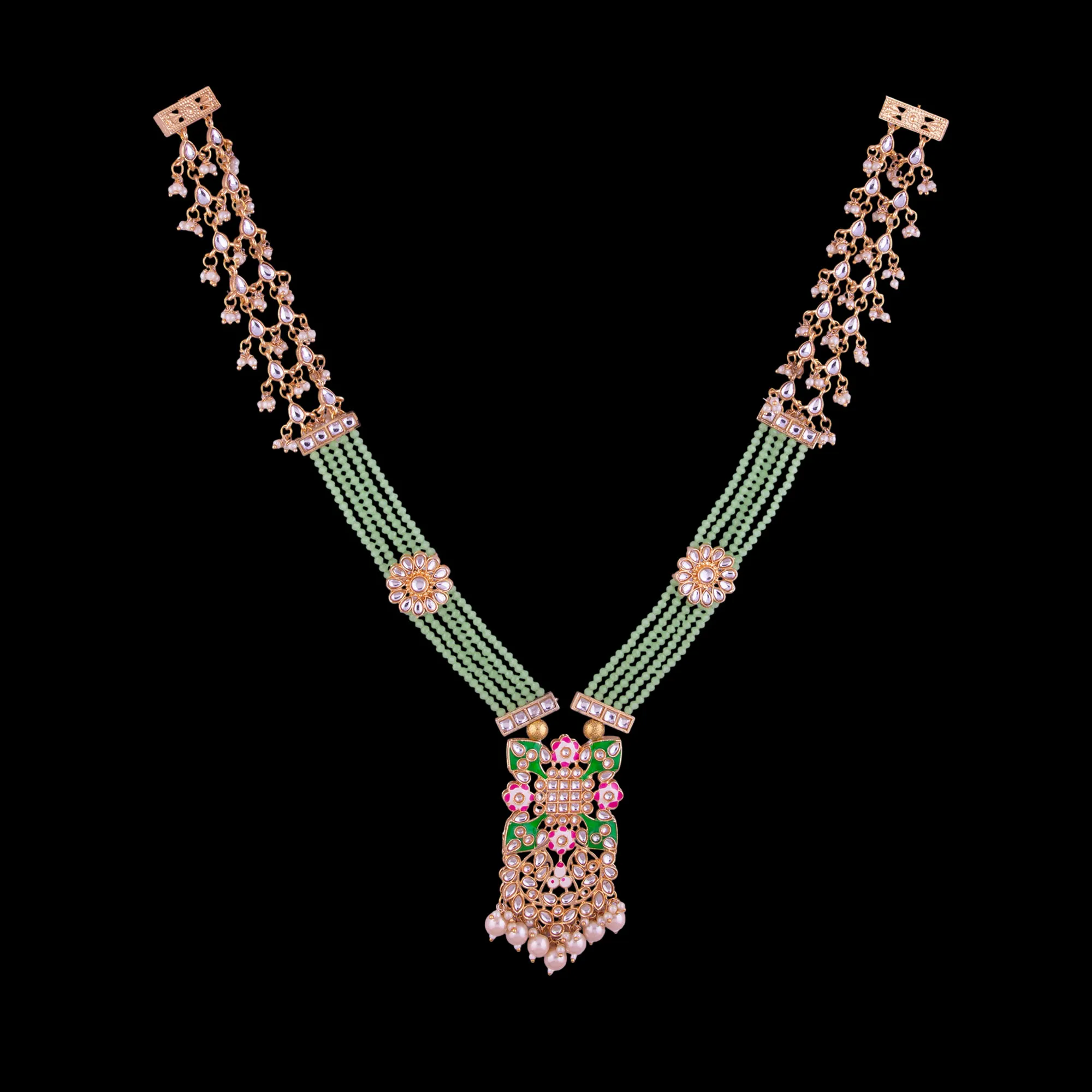 Floral Kundan Pendant Beaded Mala Set