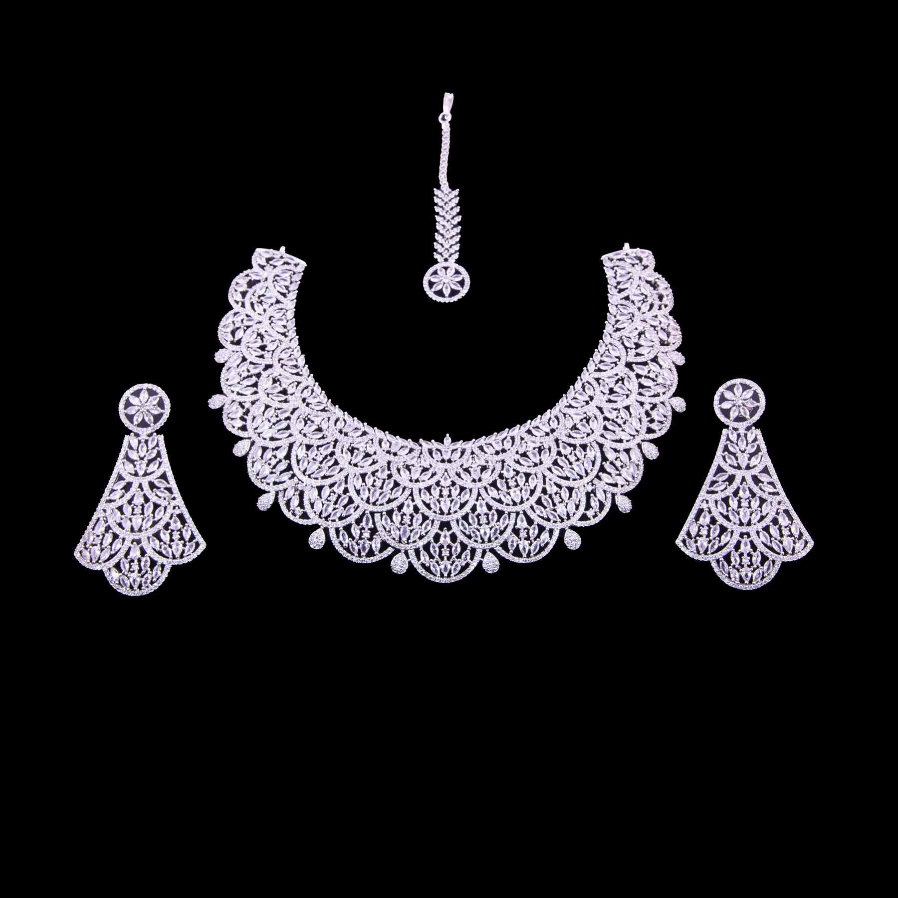 Silver Plated Artificial Fancy Bridal Necklace Set