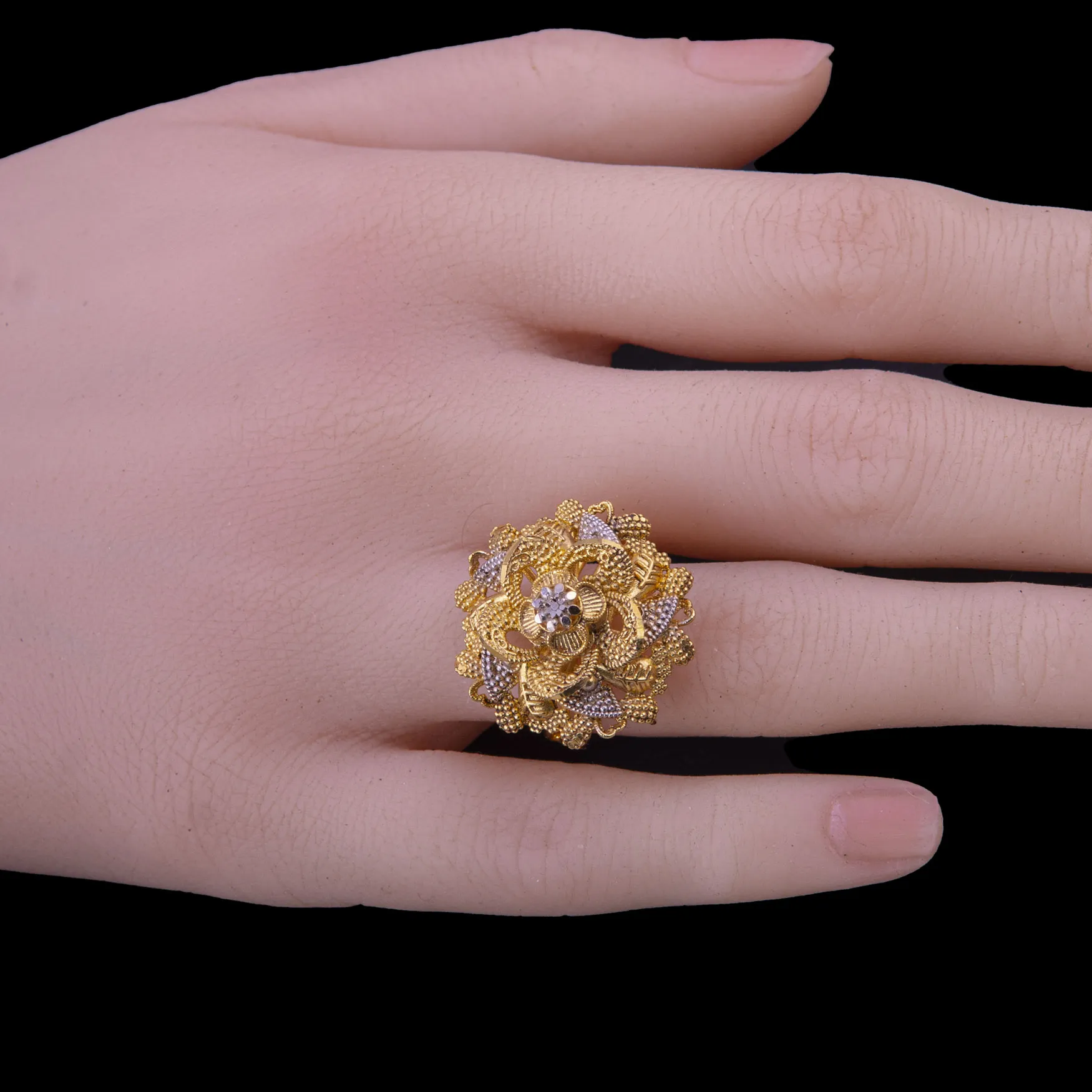 Gold Floral Cluster Cocktail Ring