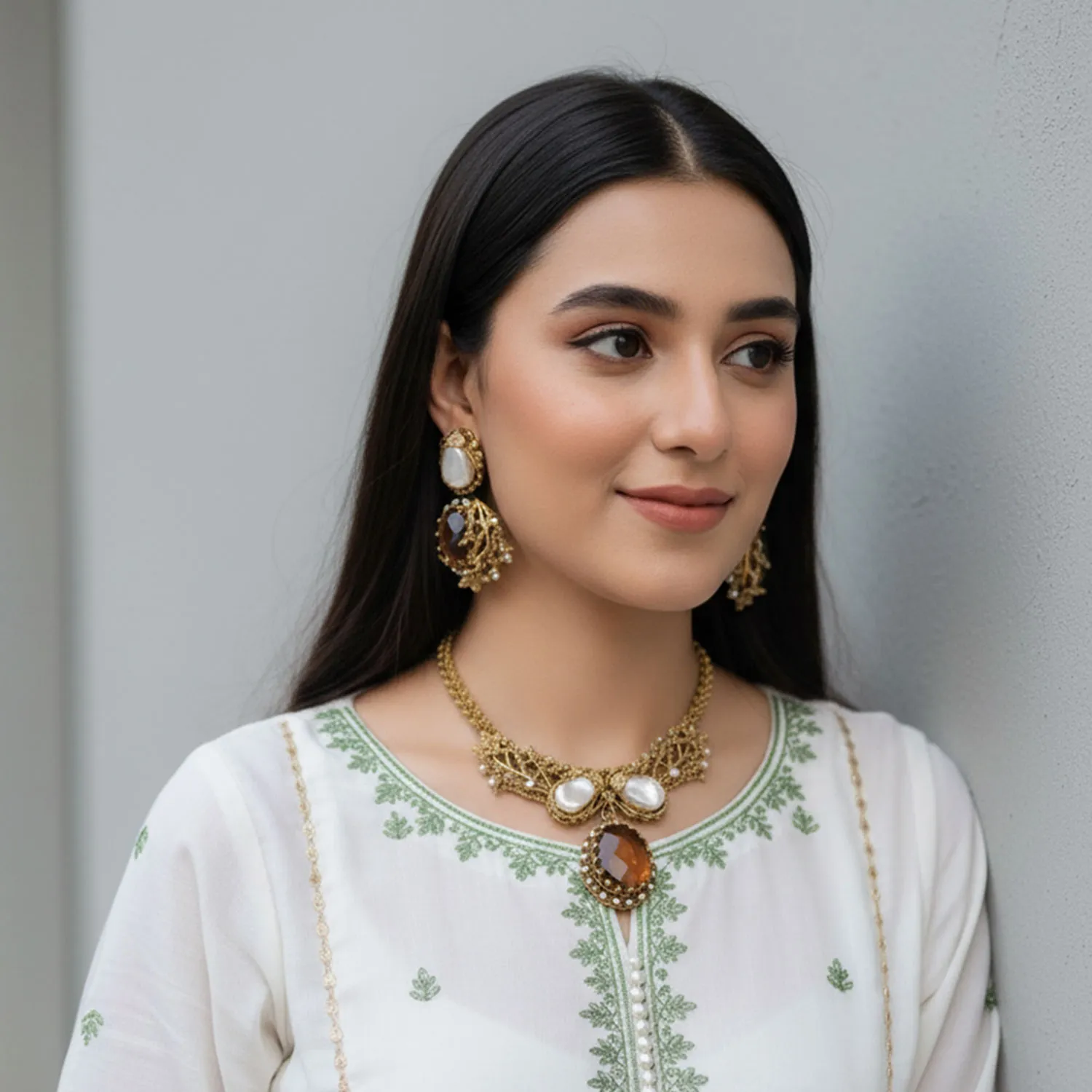 Traditional Antique Indian Gold Plated Jewelry Set