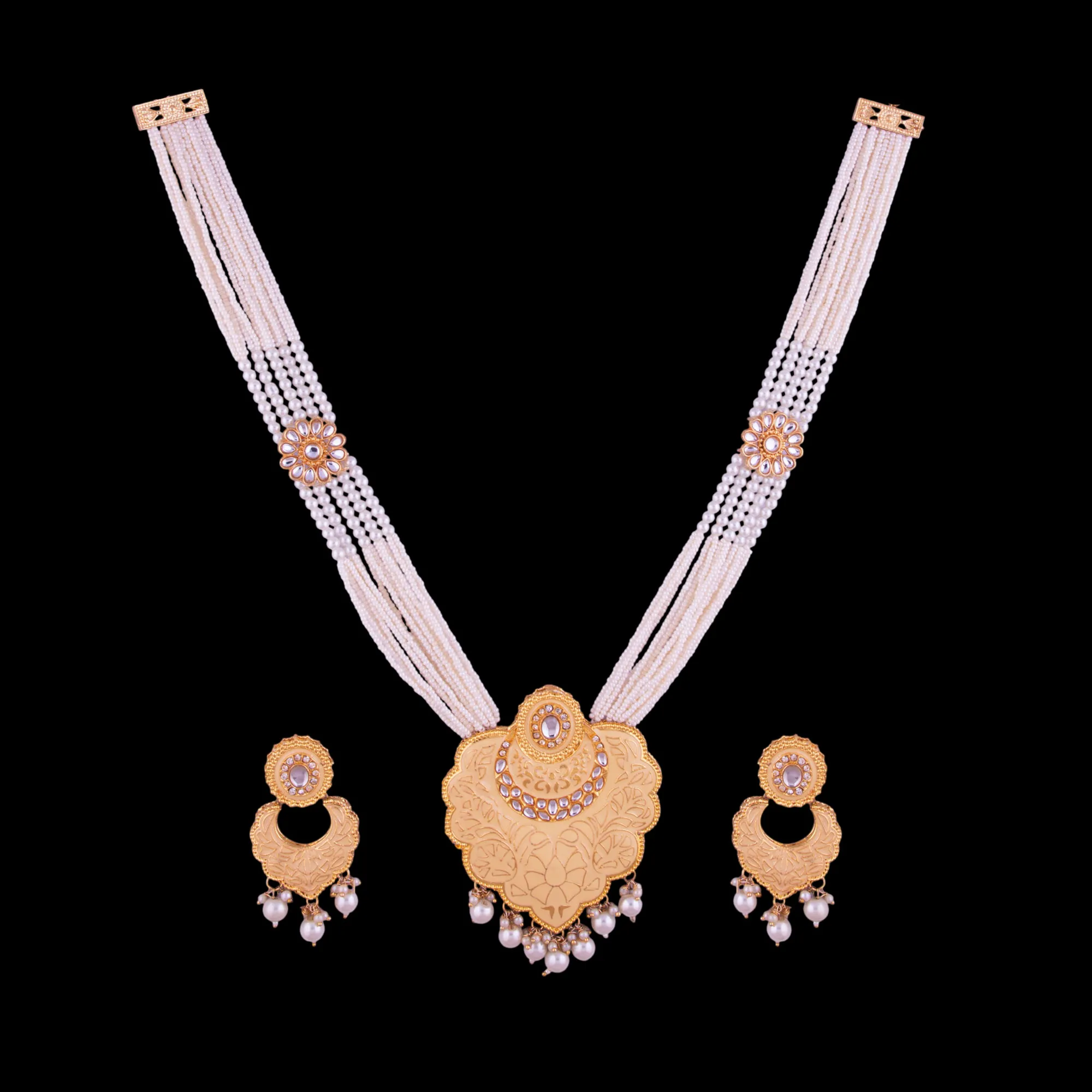 Traditional Indian Kundan Pearl Mala Set