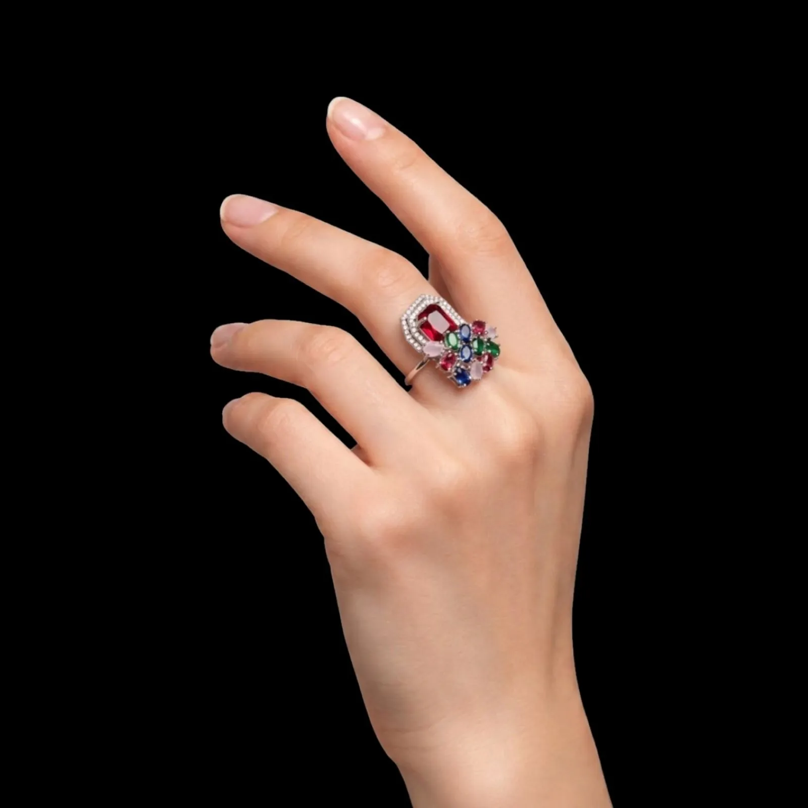 Multicolored Stones Fancy Ring