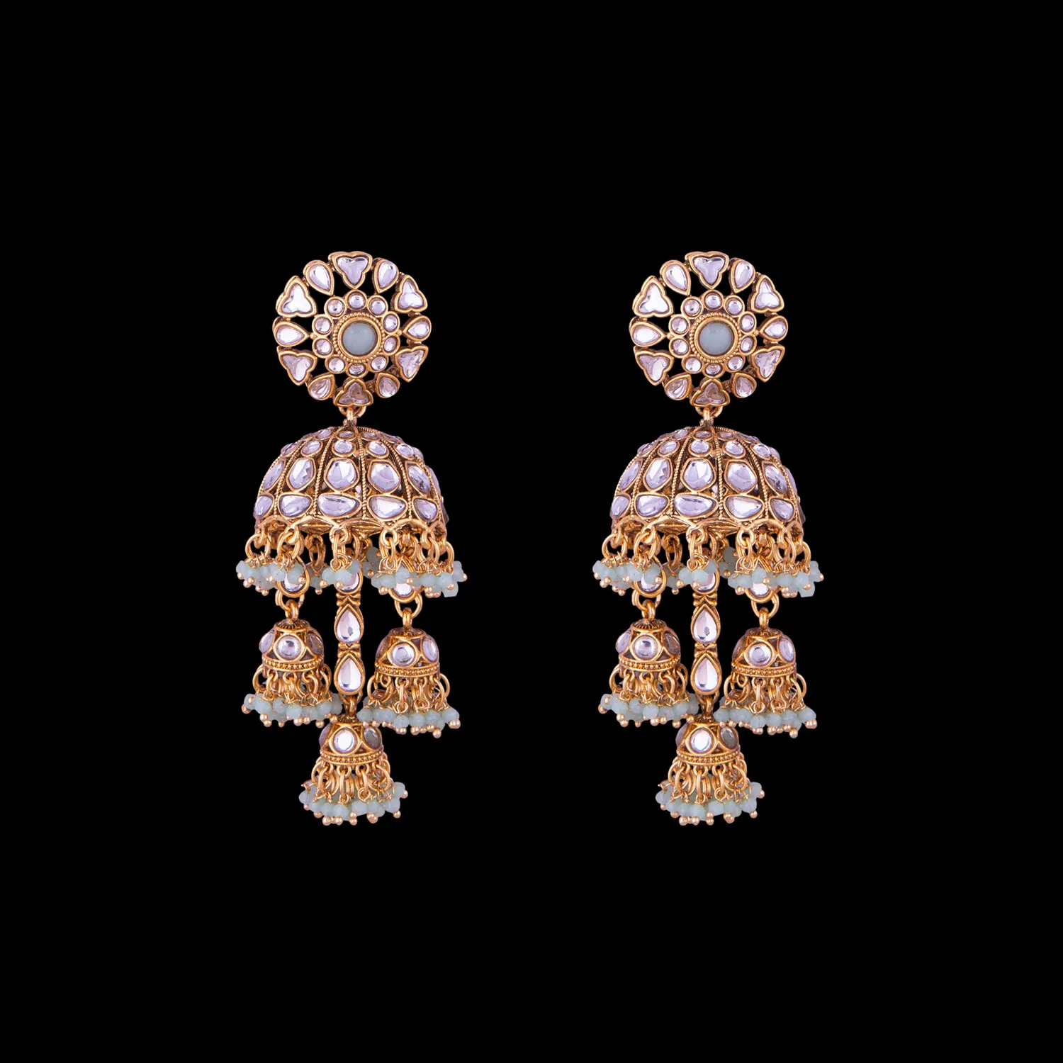 Gold Plated Kundan Pearl Bindiya Earrings Set