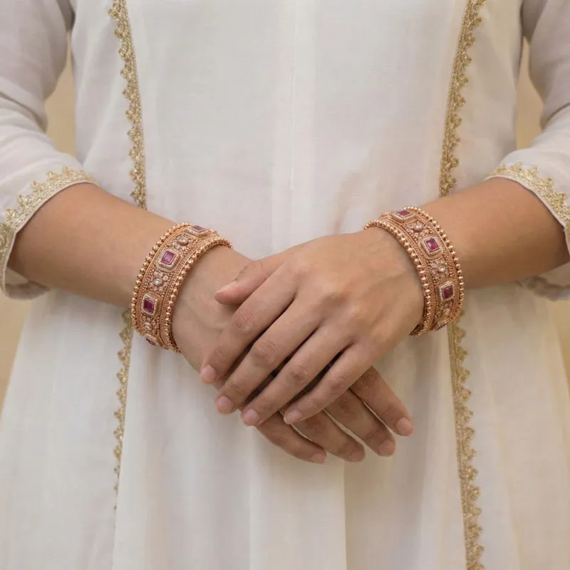 Antique Openable Red Stone Kada Bangles Pair