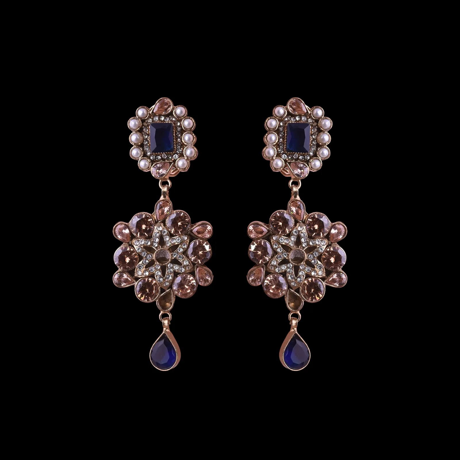 Sapphire & Pearl Floral Drops Earrings