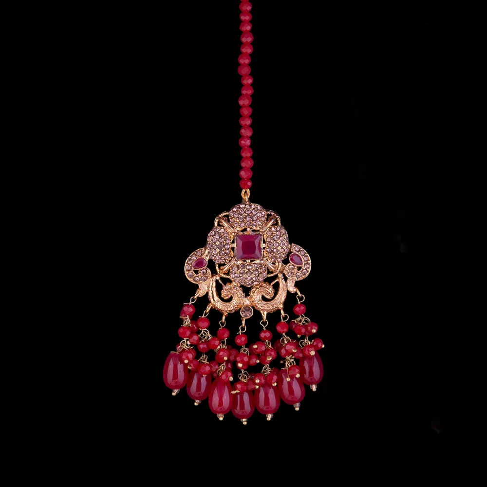 Maroon Pearls Earring And Bindi Set