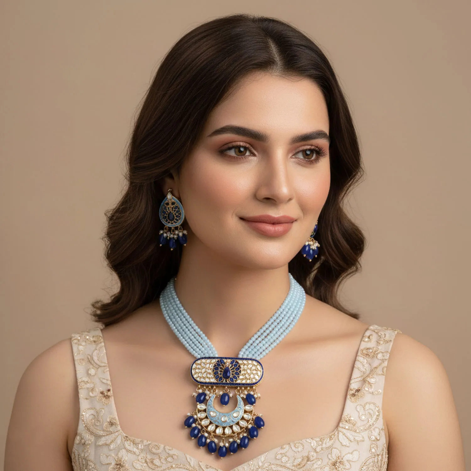 Beaded Chandbali Rani Pearl Mala Set