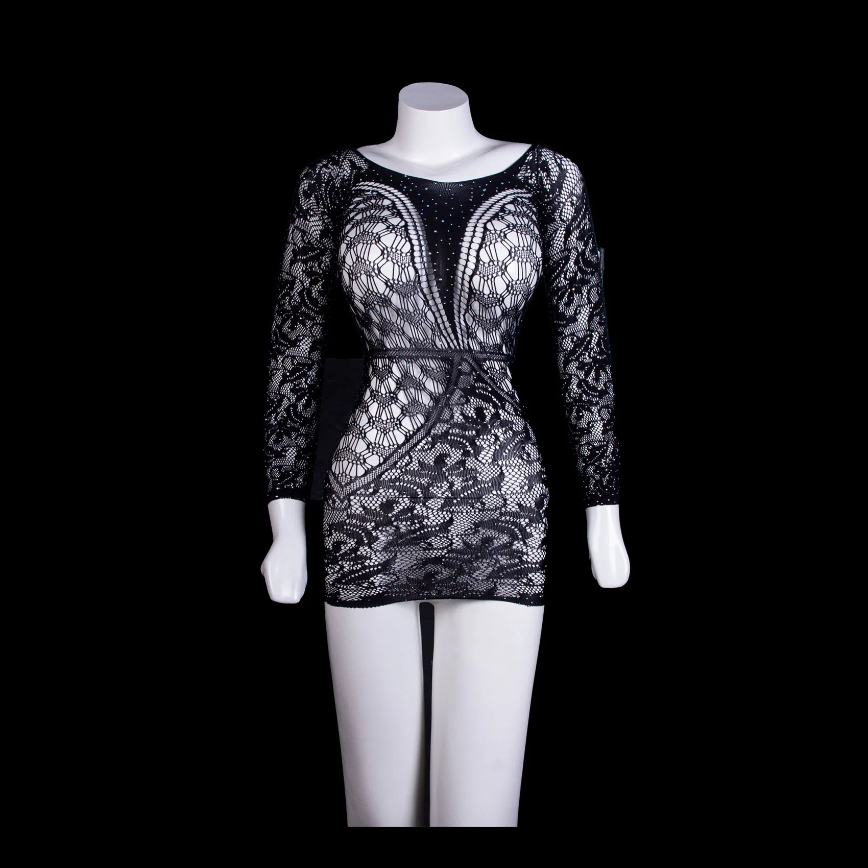 Black Floral Lace Long Sleeve Stocking