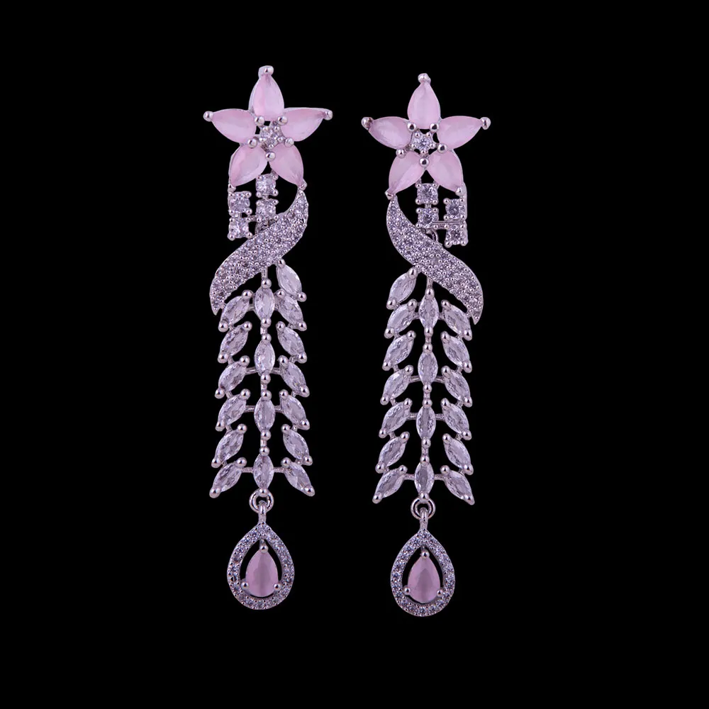 Pink Zircon Studded Floral Necklace Set