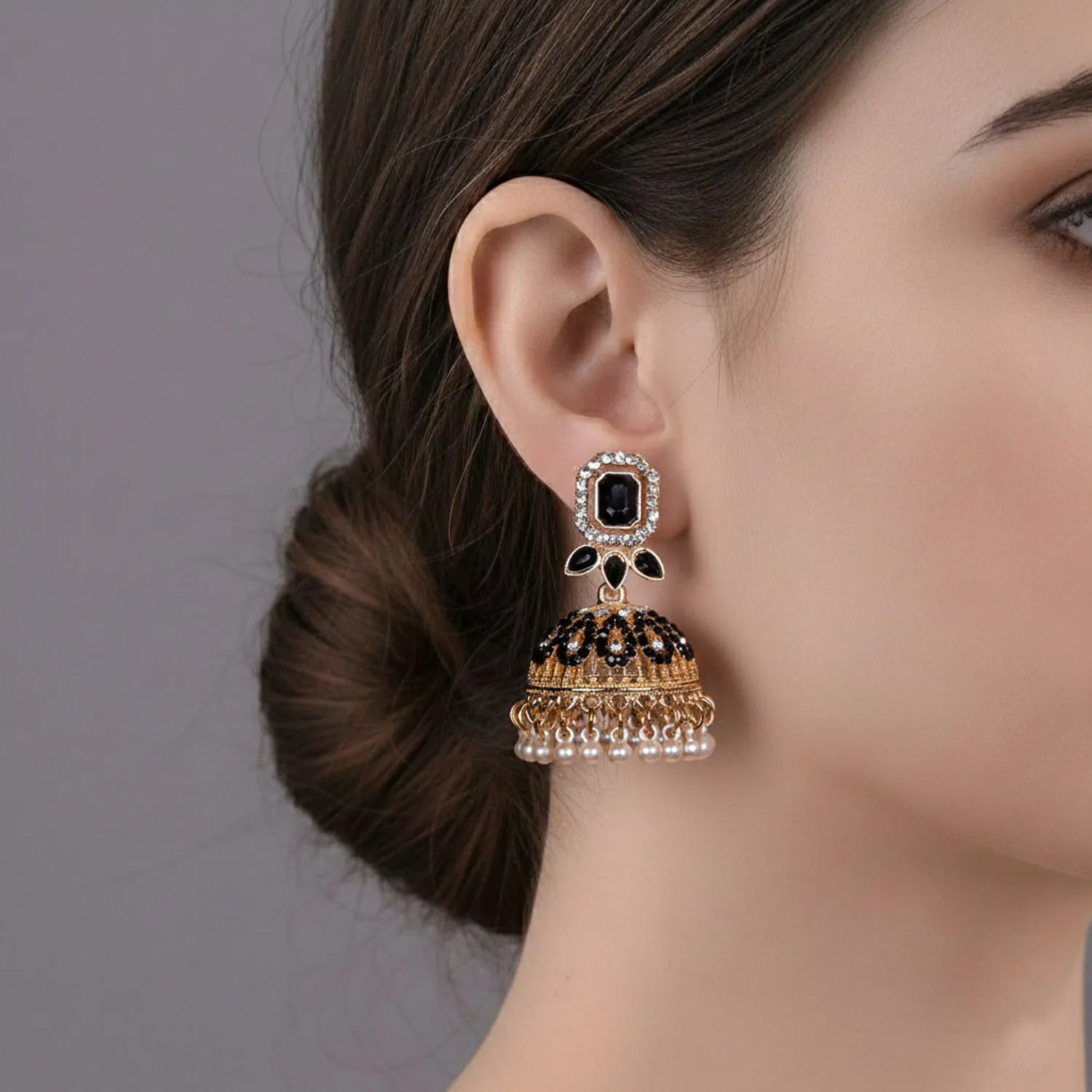 Jhumka Earrings with Pearl Droplets