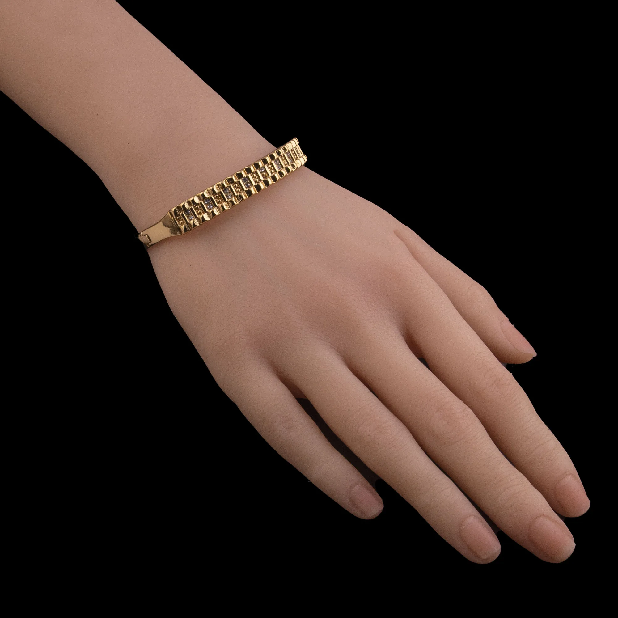 Gold Plated Fluted Link Cuff Bracelet