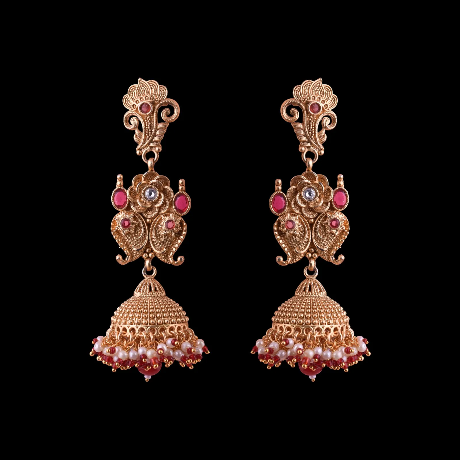 Gold Plated Intricate Floral Jhumka