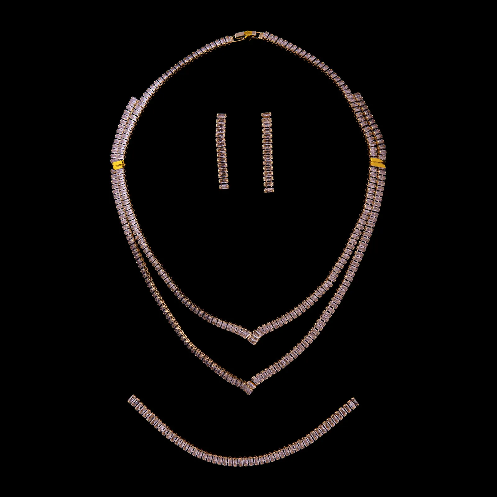 Double Row Silver Necklace Set