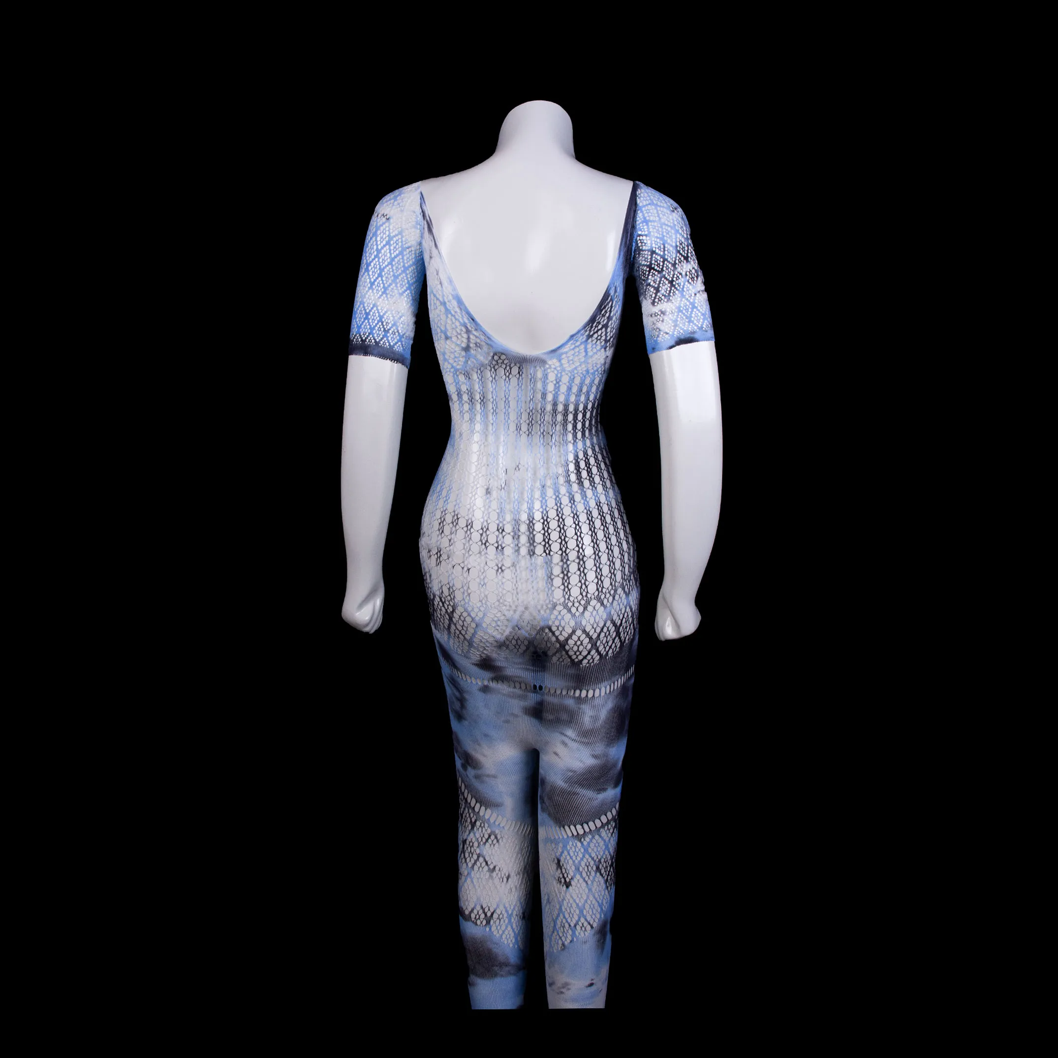 Icy Blue Mesh Lingerie Catsuit Stocking