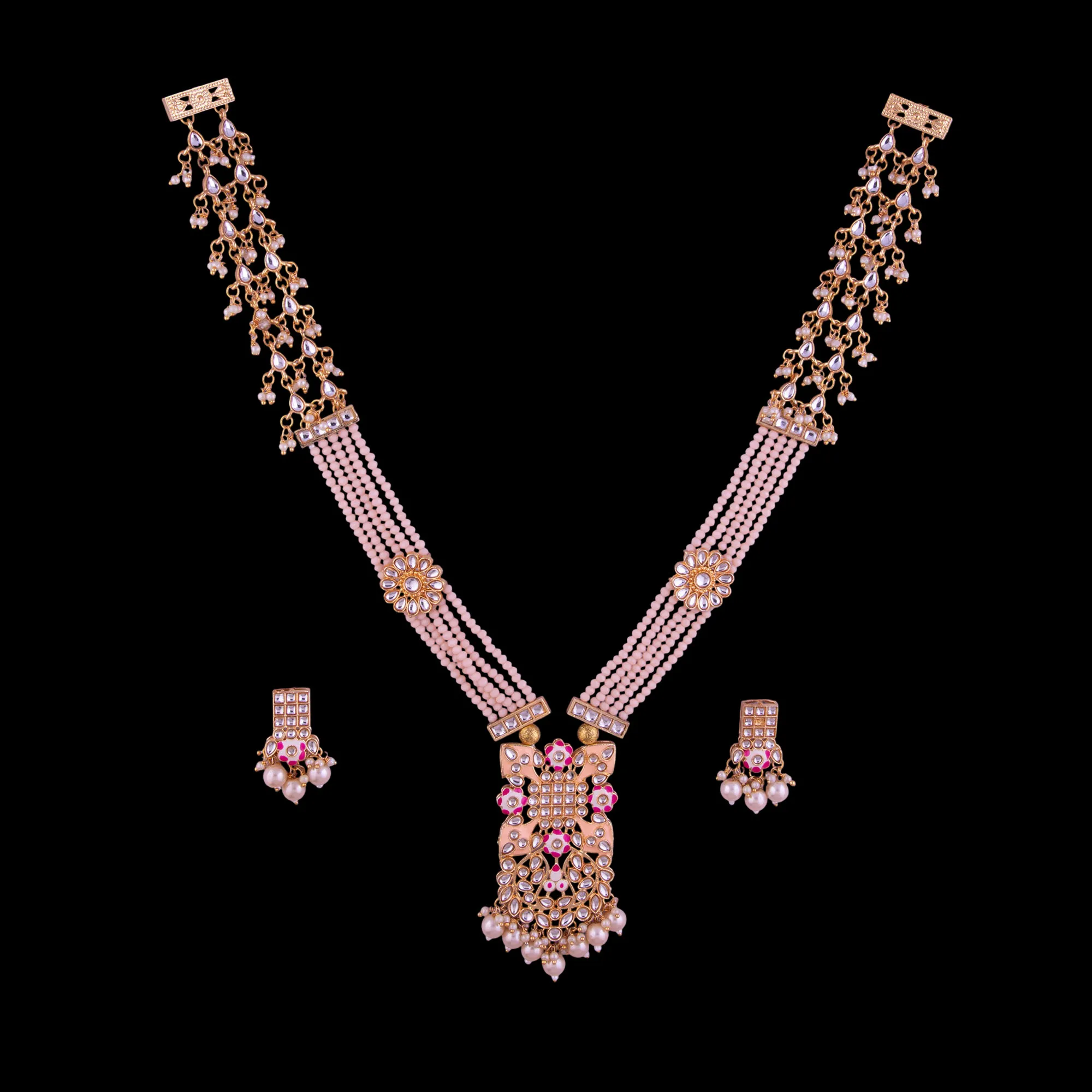 Floral Kundan Pendant Beaded Mala Set