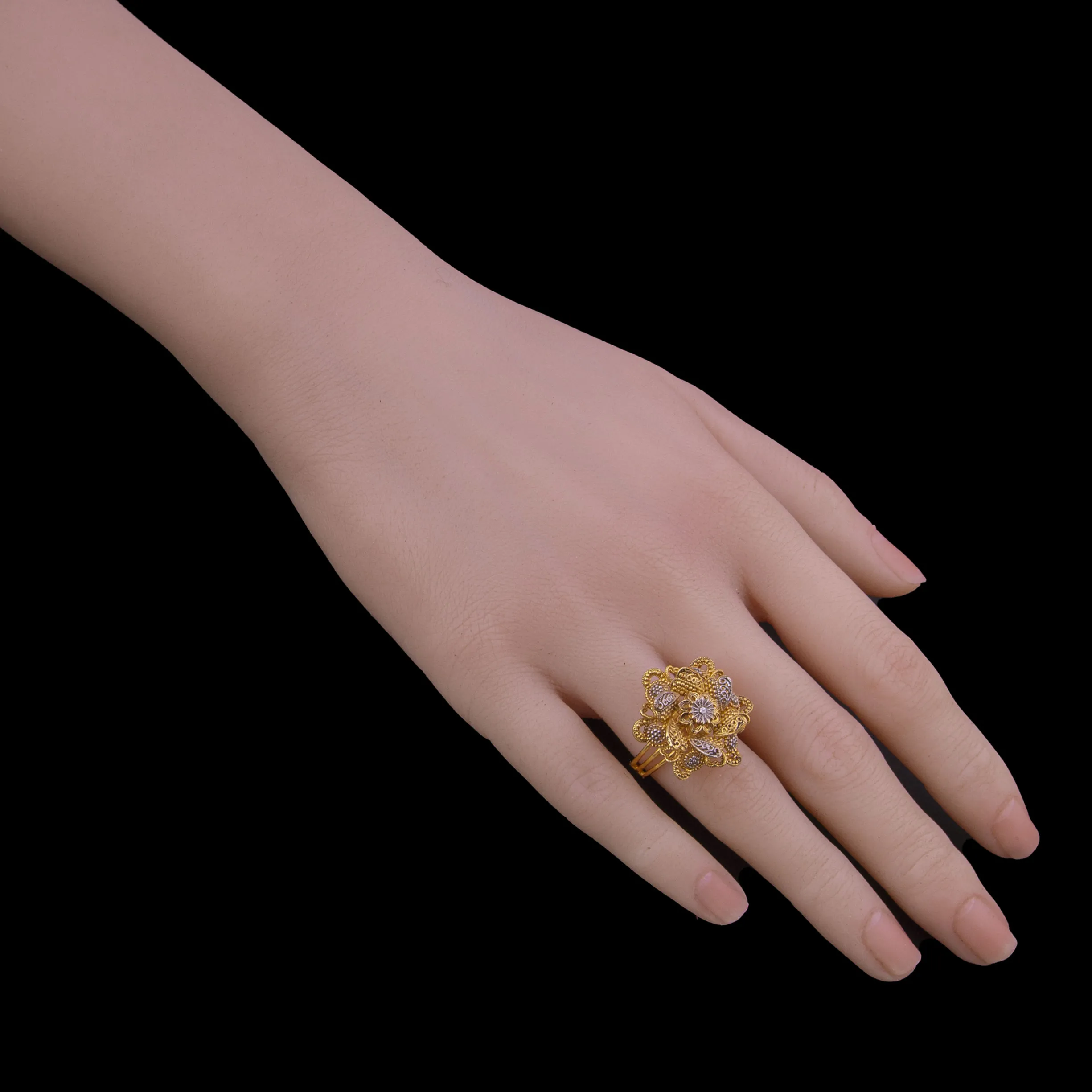 Gold Floral Cluster Cocktail Ring