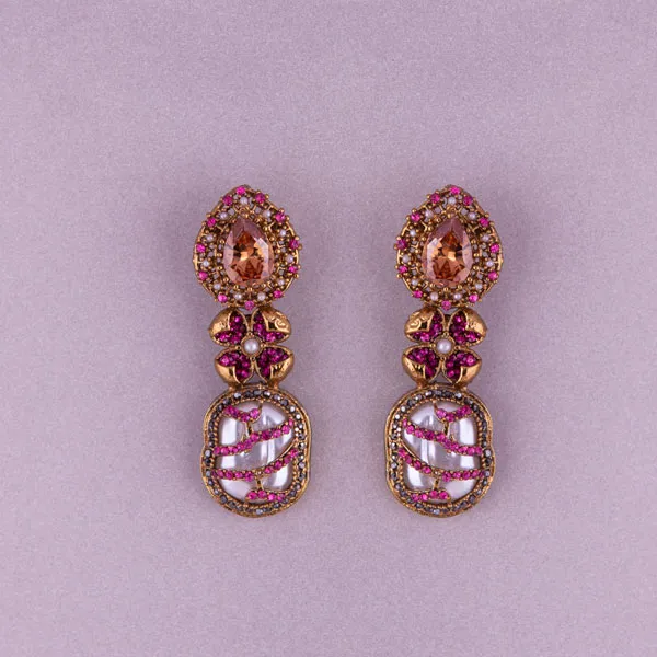 Pink Kundan Polki Dangler Earrings