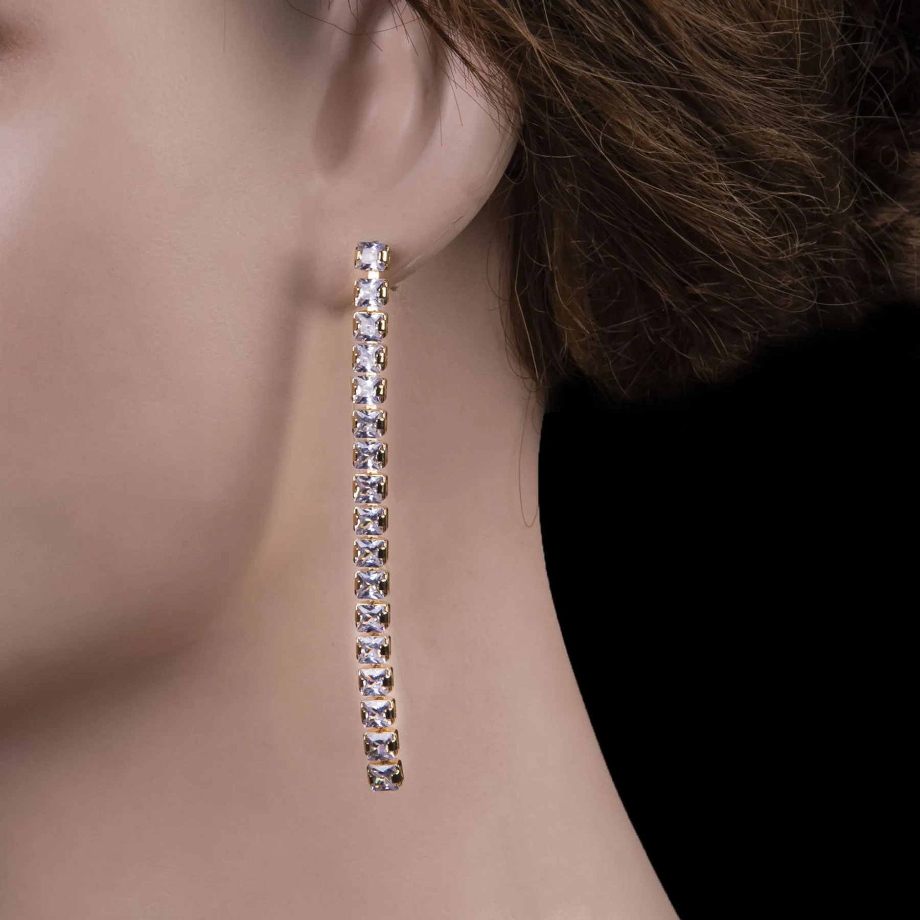 Extra Long CZ Tennis Drop Earrings