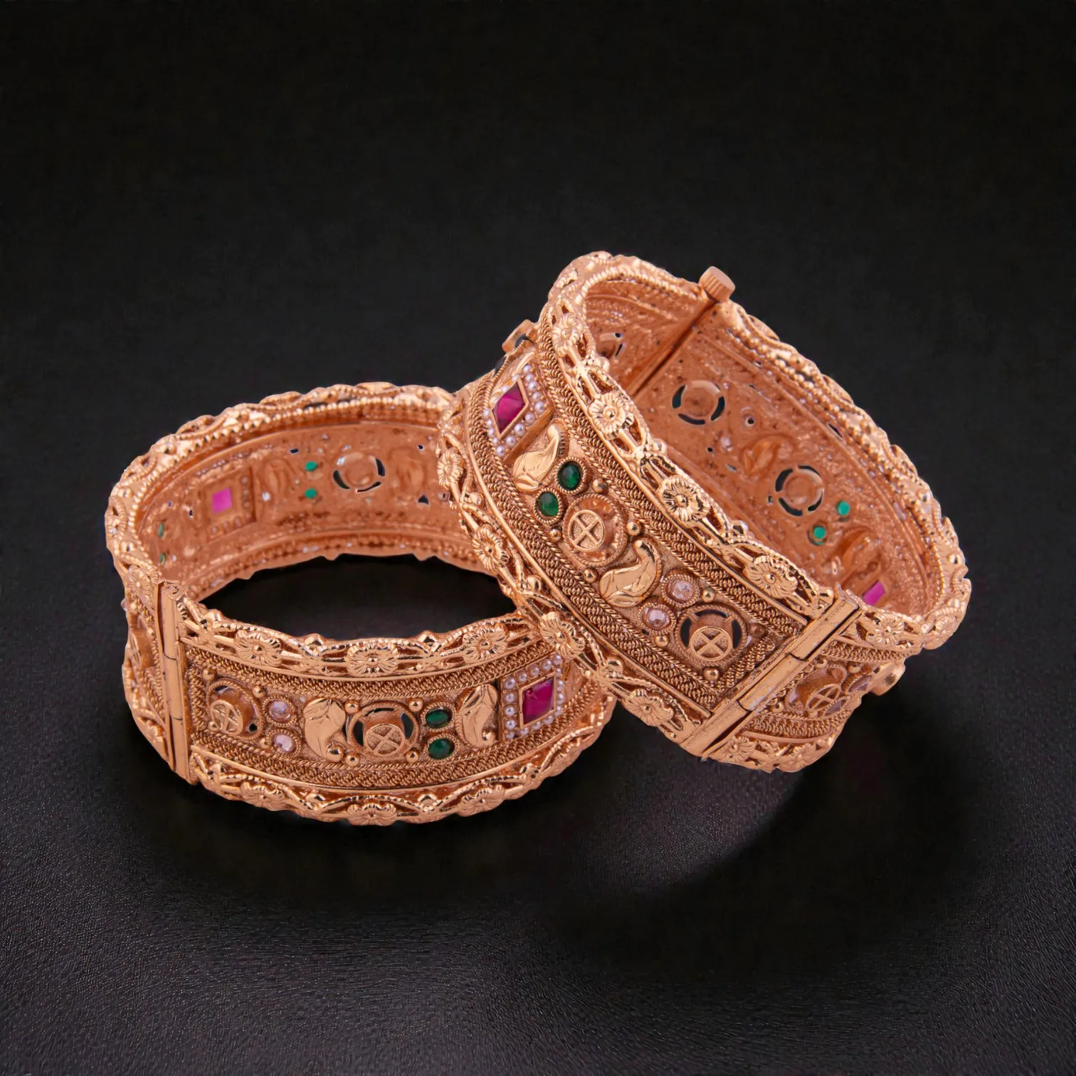 Gold Plated Openable Kada Bangles Pair