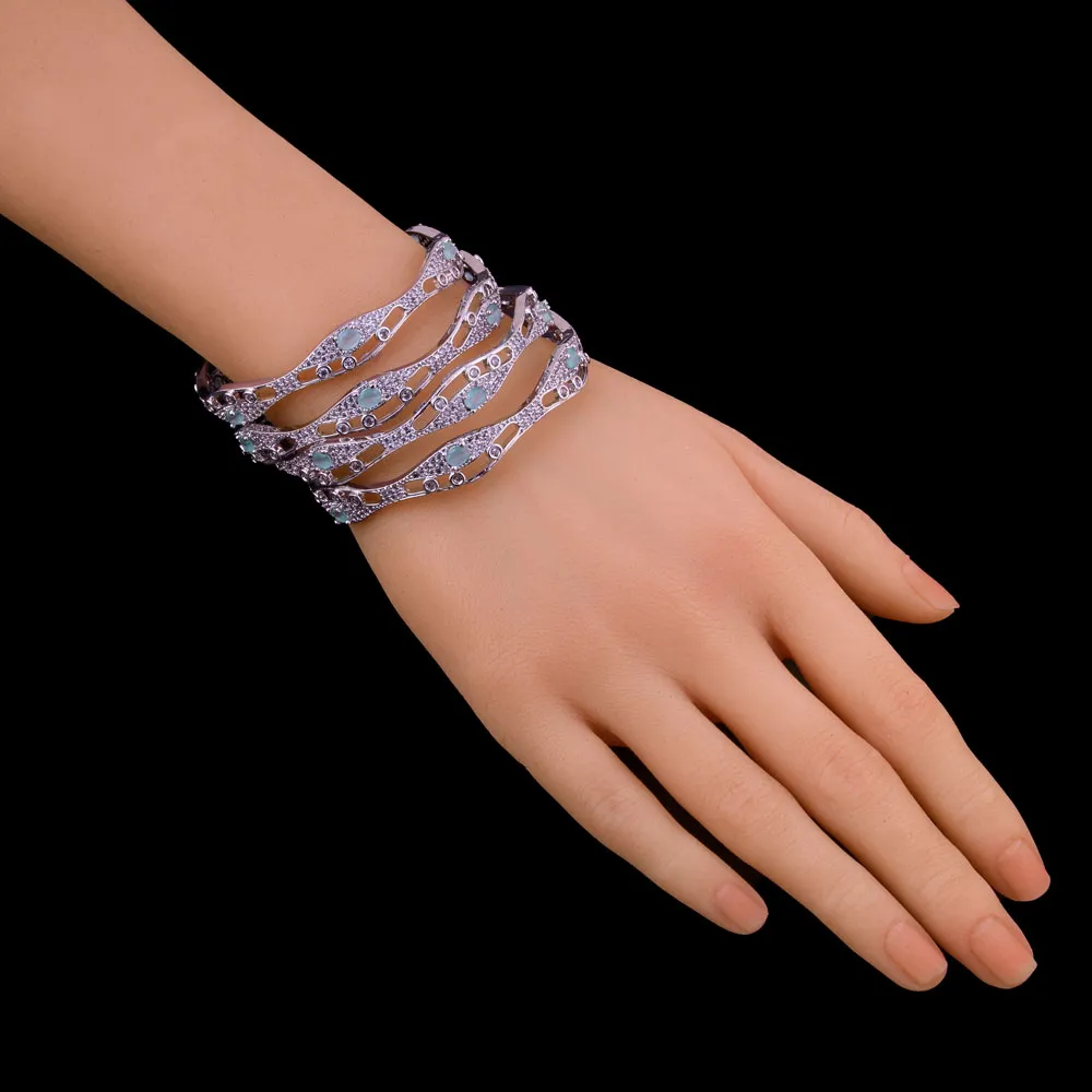 Silver Toned Mint American Diamonds Bangles Set