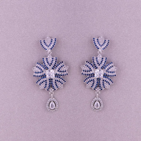 Blue & Silver Toned Drop Earrings