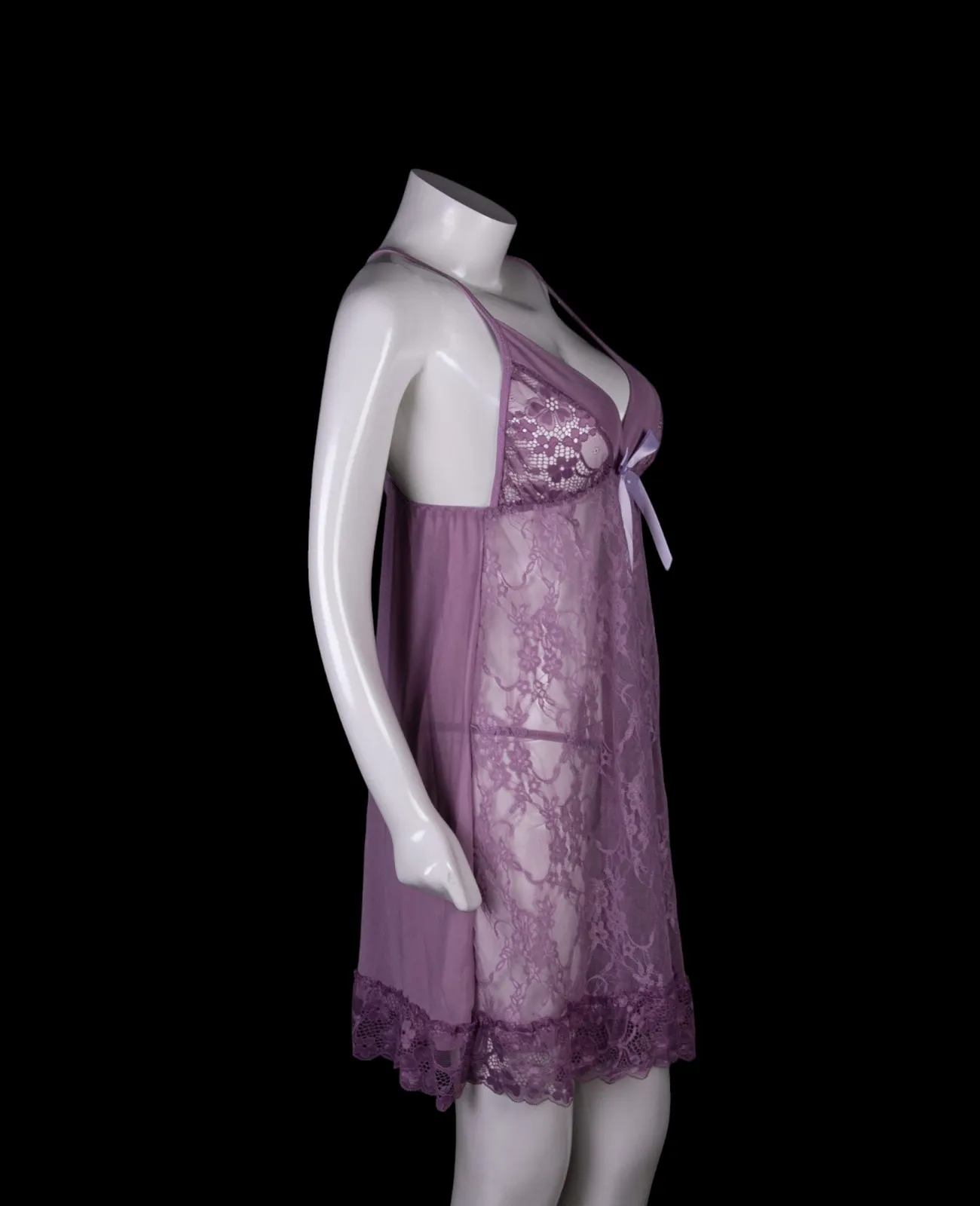 Purple Mesh And Lace Babydoll Nightdress