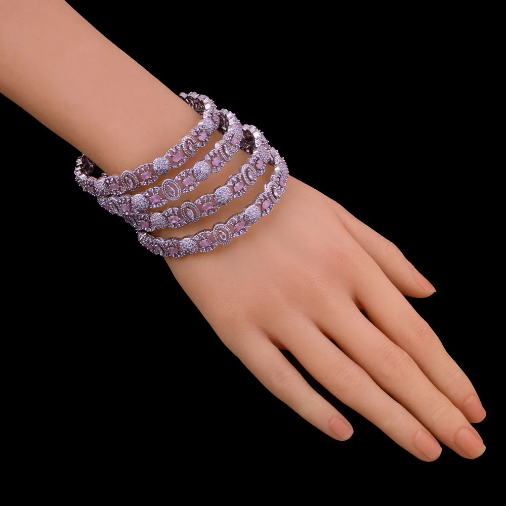 Pink Oval Cut American Diamonds bangles