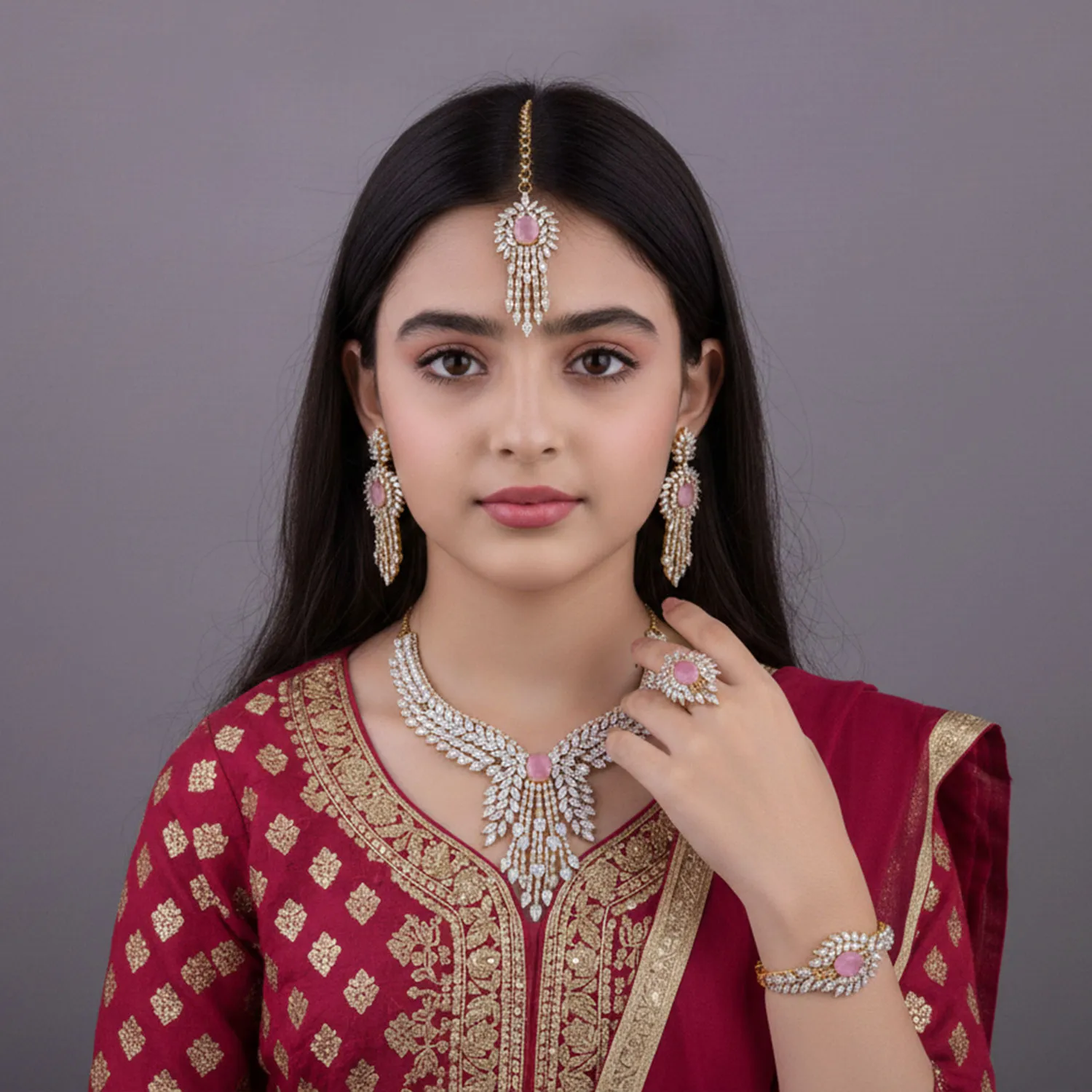 Bridal Pink Stone Jewelry set