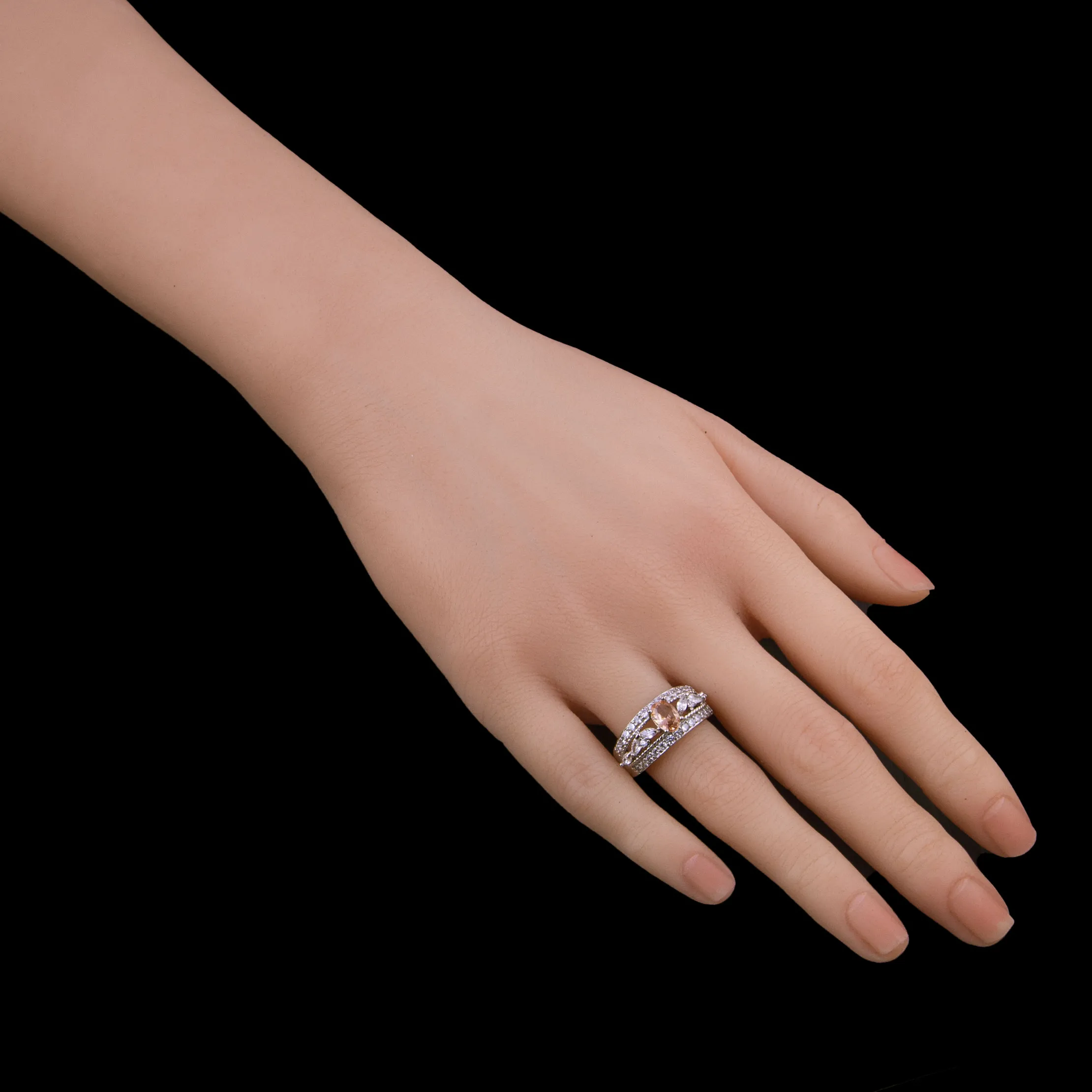 Sterling Silver Oval Cut Peach Ring