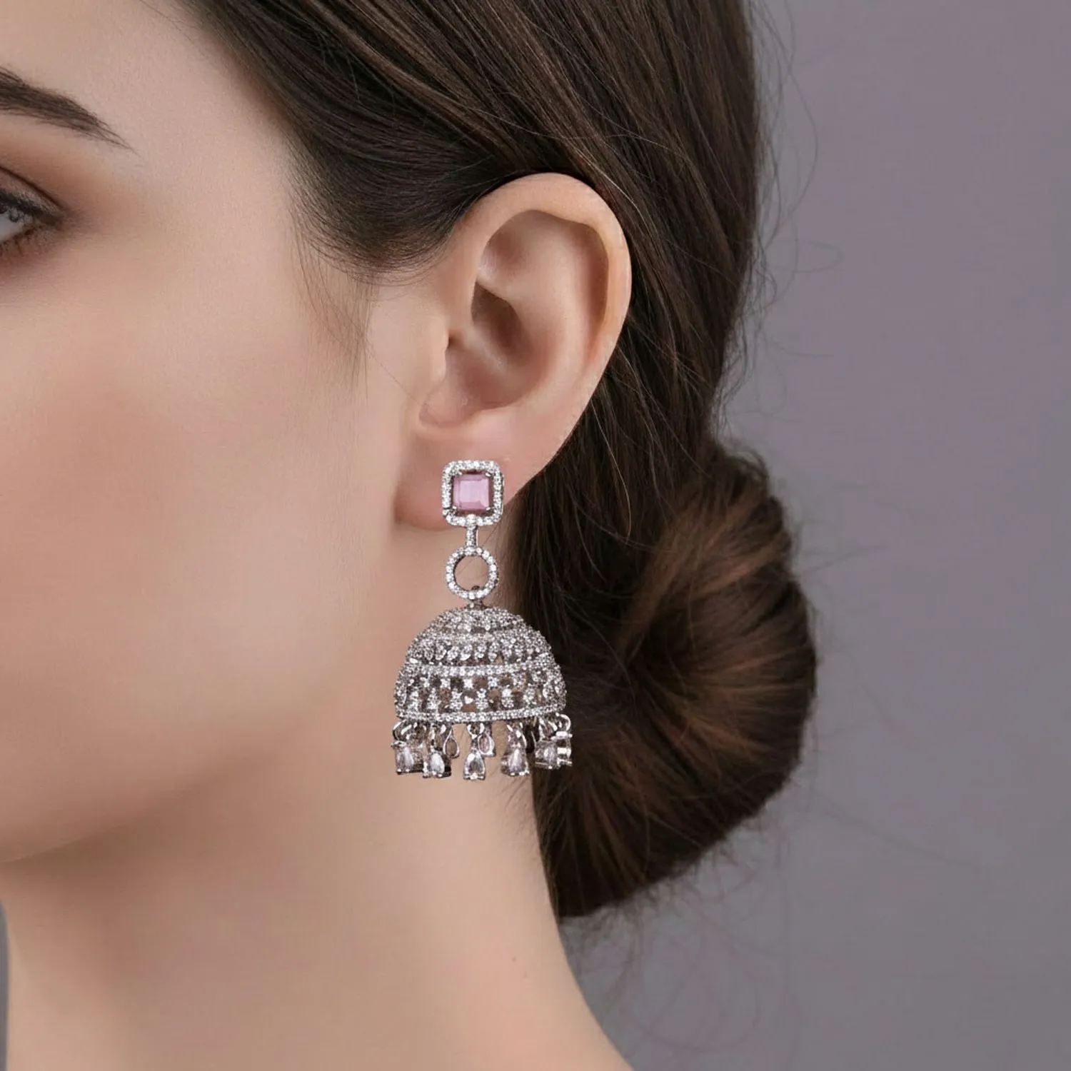Bridal Dome Drop CZ Jhumka Earrings