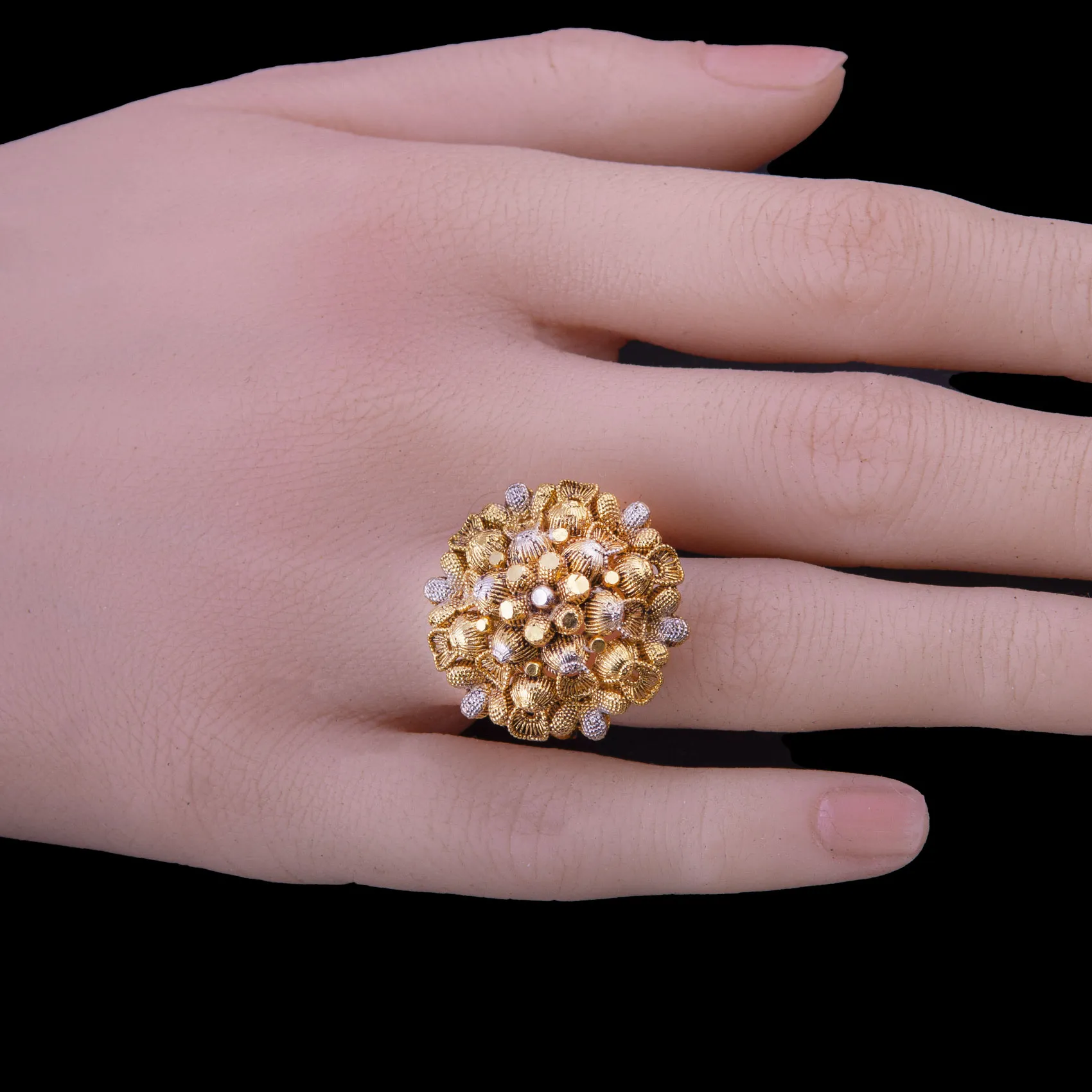 Gold Granulated Dome Cocktail Ring