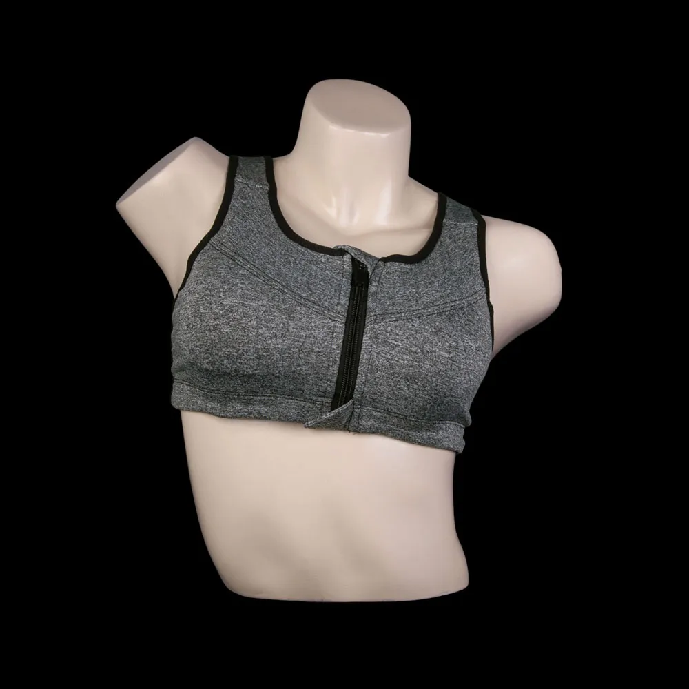 Gray Color Front Zip Sports Bra