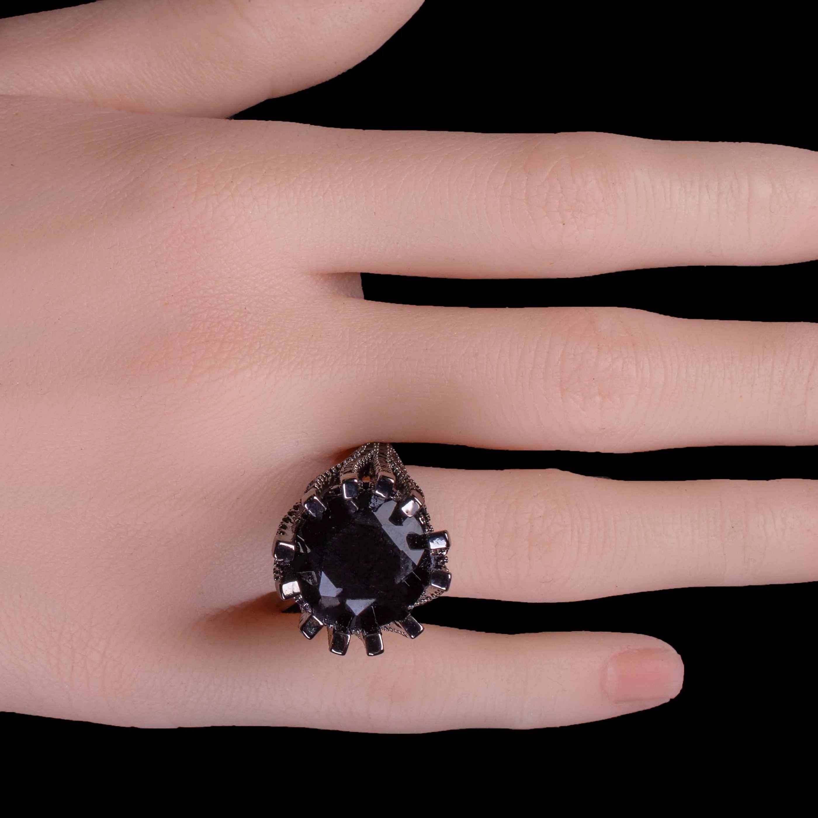 Black Stainless Steal CZ Filled Wedding Engagement Ring For Ladies