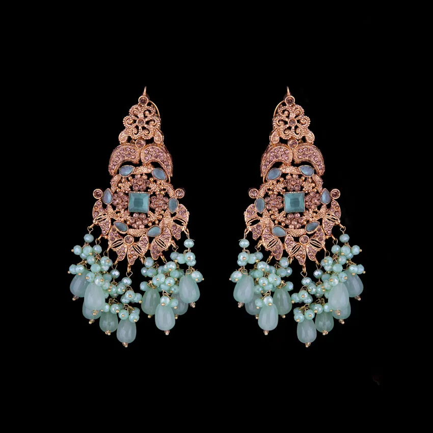 Mint Pearls Earrings & Bindi Set