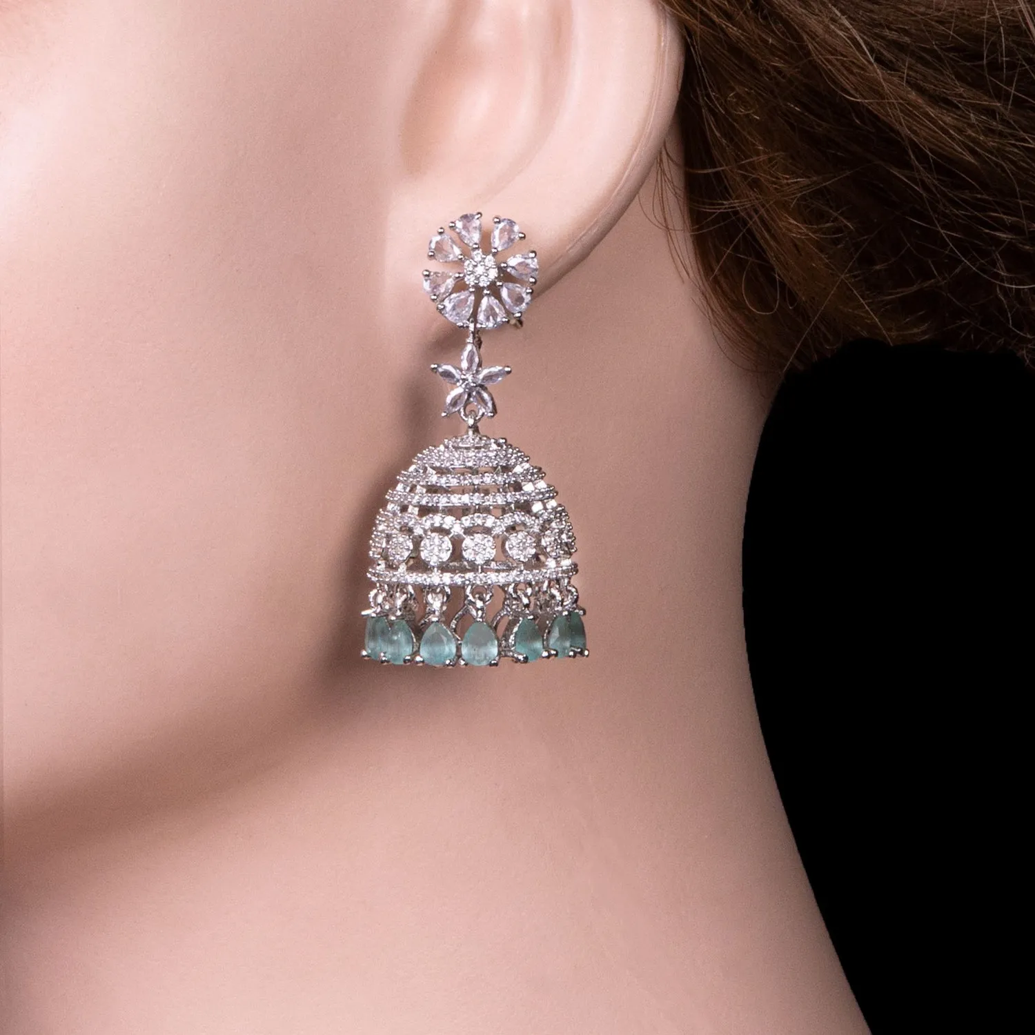 Floral Dome Bell Drop Jhumka Earrings