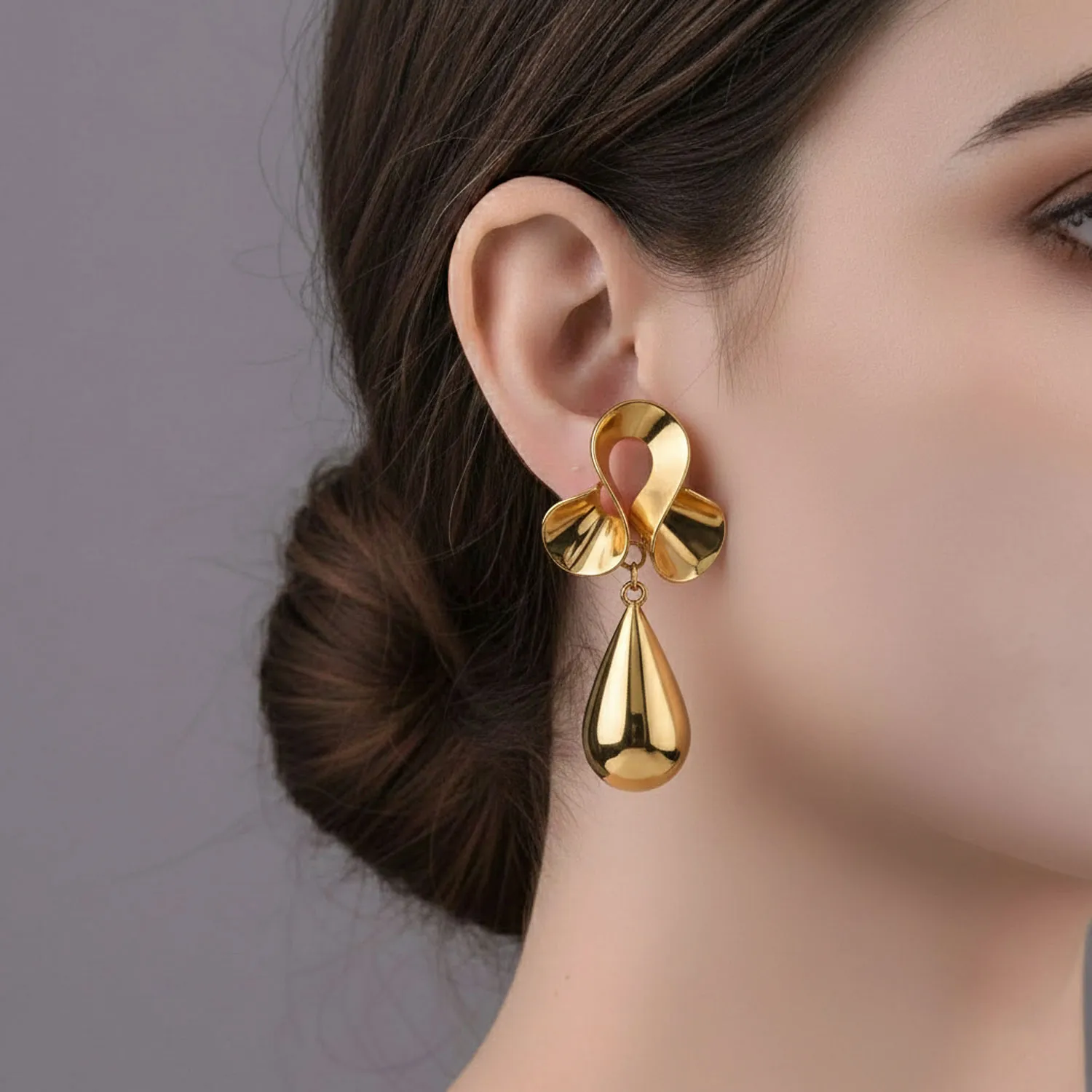 Ribbon Flower Petal Drop Tops Earrings