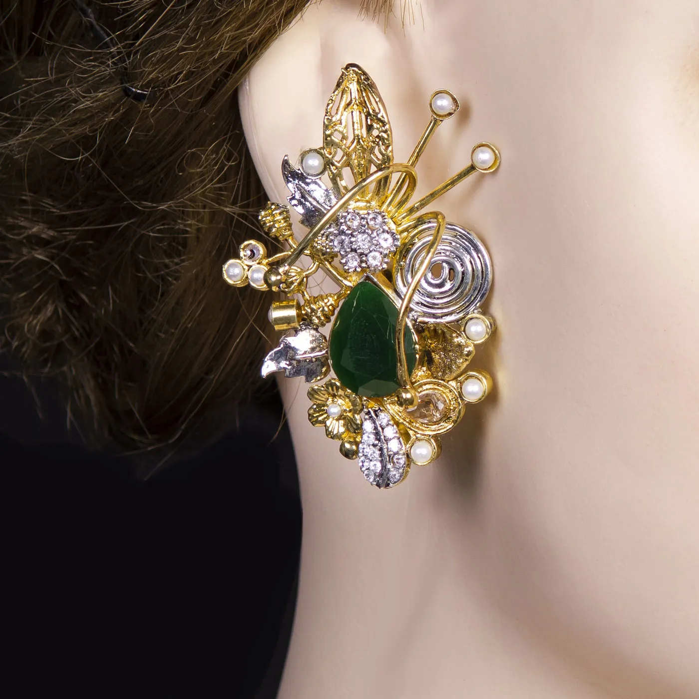 Floral Kundan & Pearl Ear Cuff