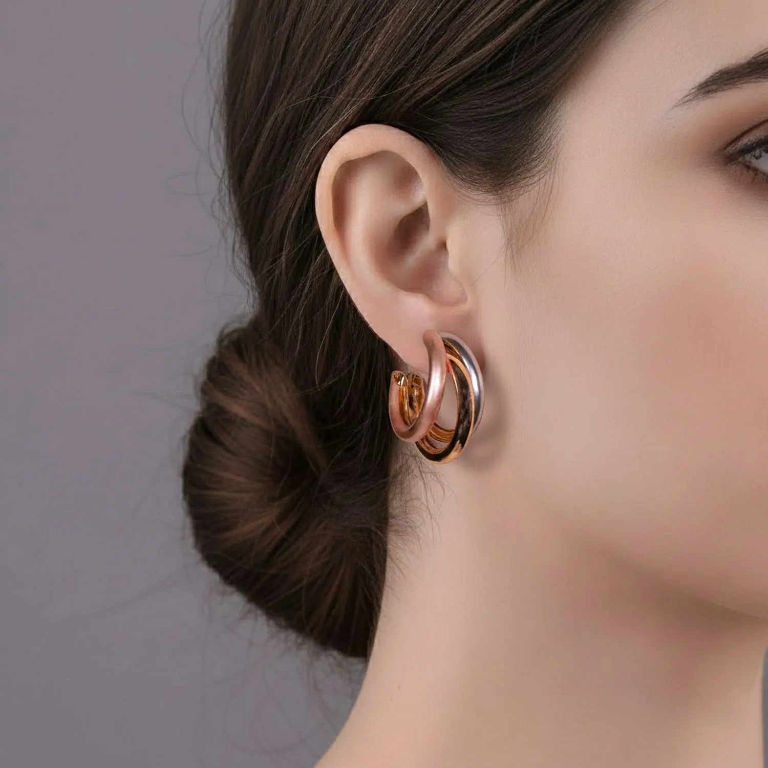 modern triple hoop stud earring