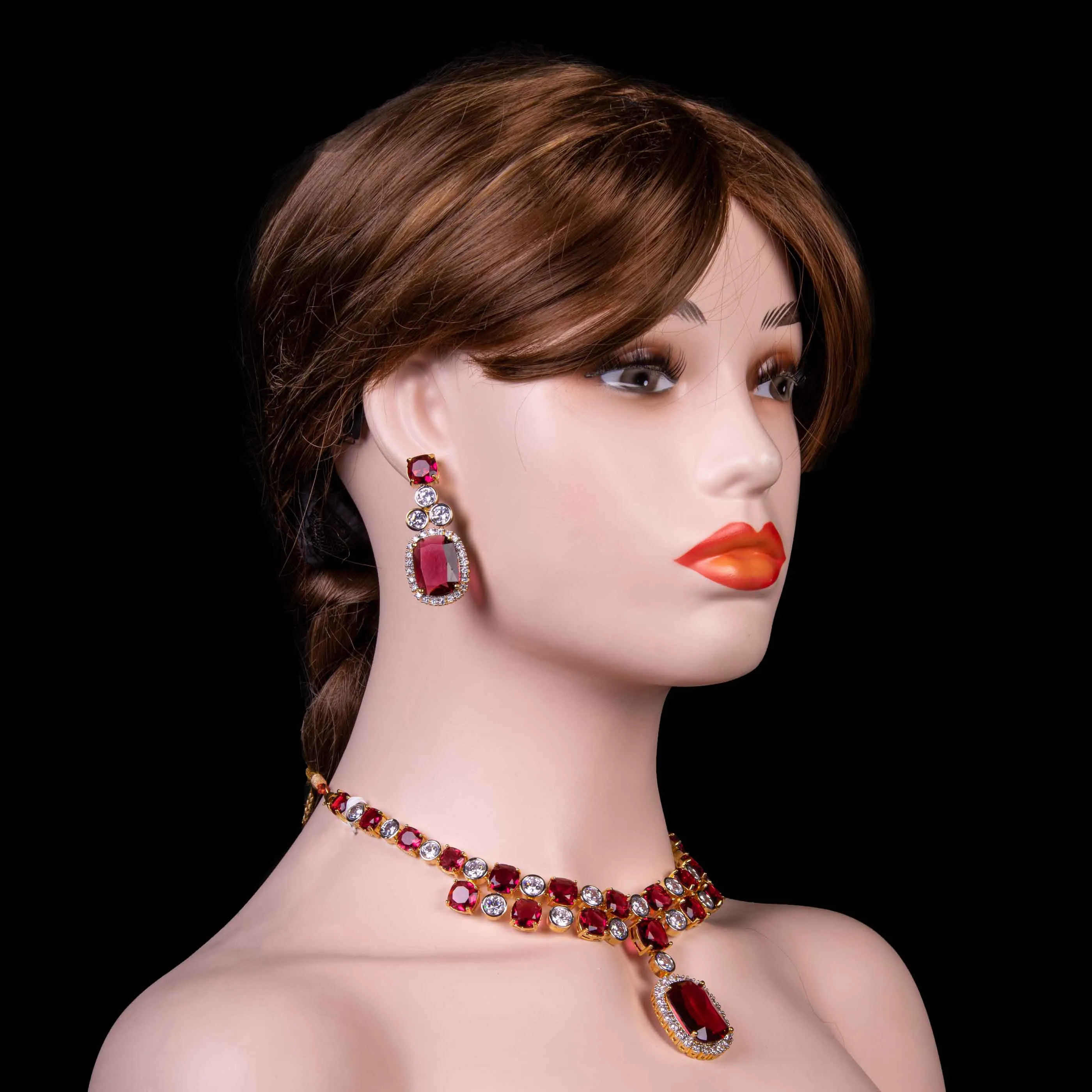 Ruby Necklace Set Red Pendant