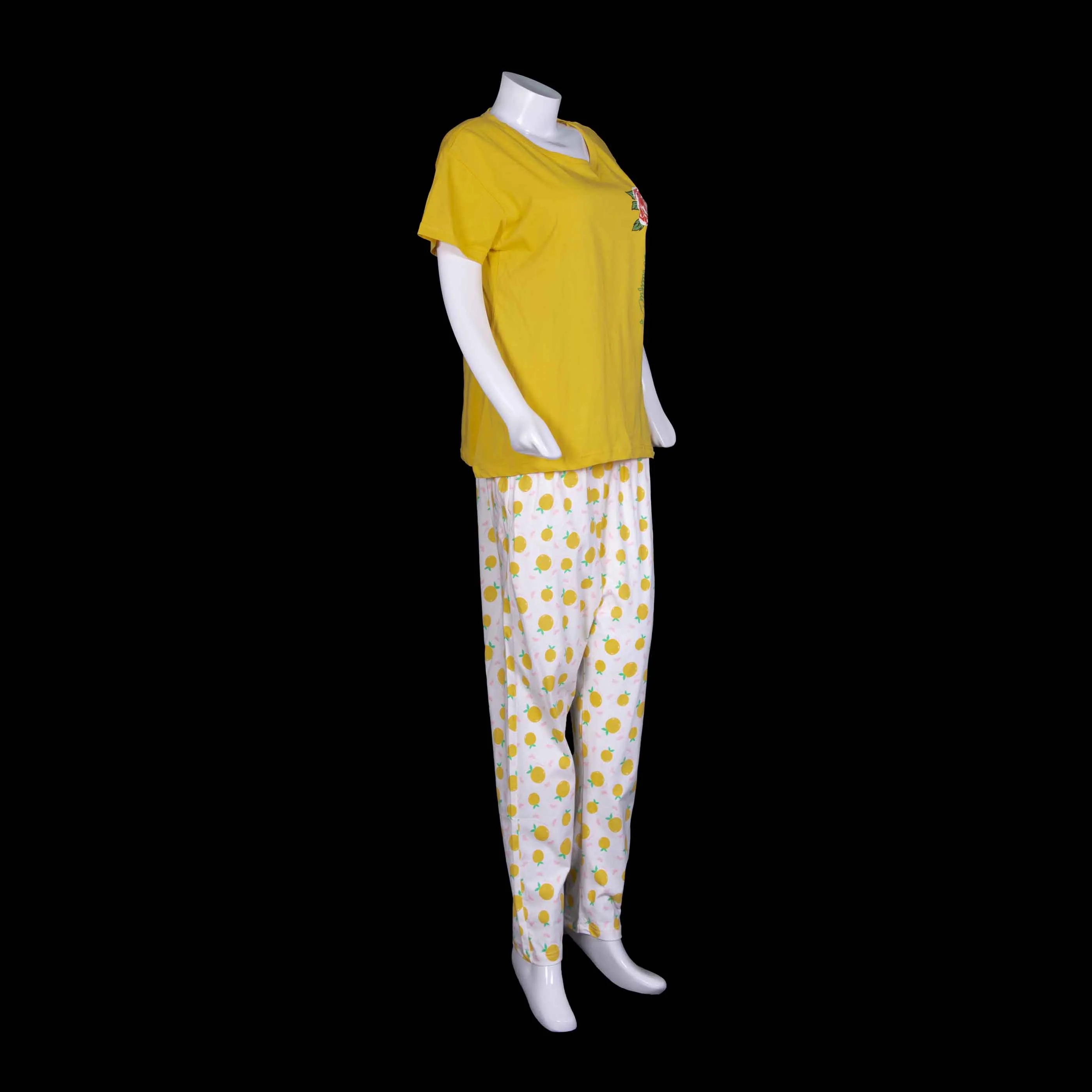 Yellow Printed Night Suit For Ladies