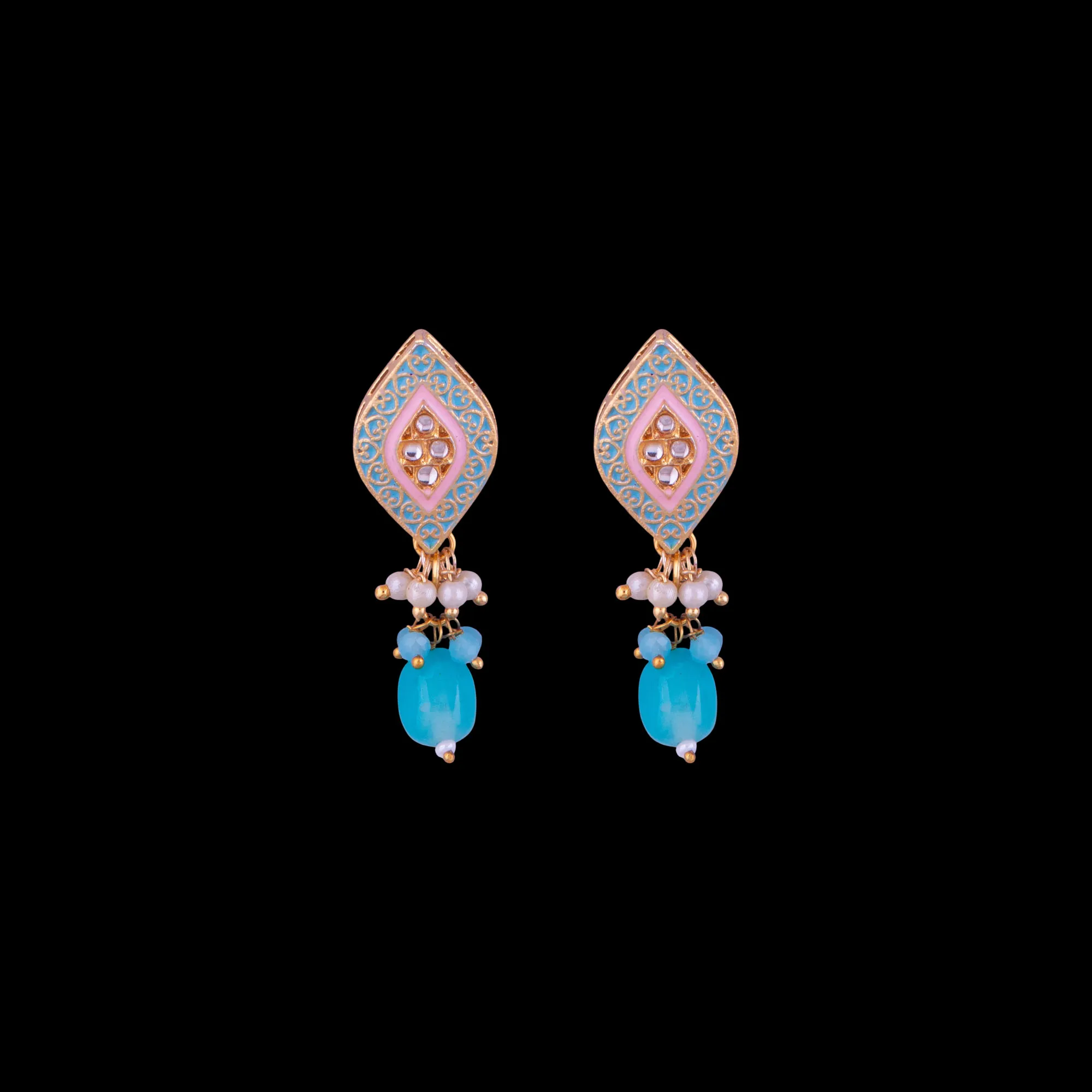 Aqua Blue Pendant Beaded Mala Set