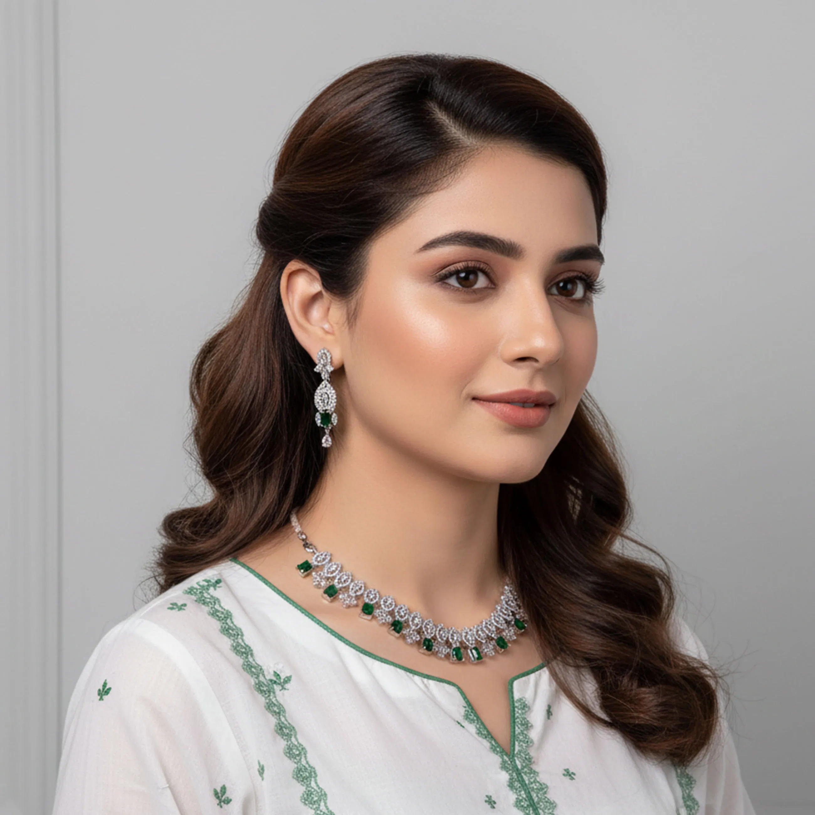 Green Zircon Necklace Party Set