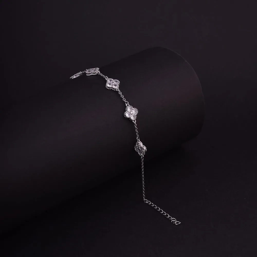 Silver Toned Clover Chain Bracelet